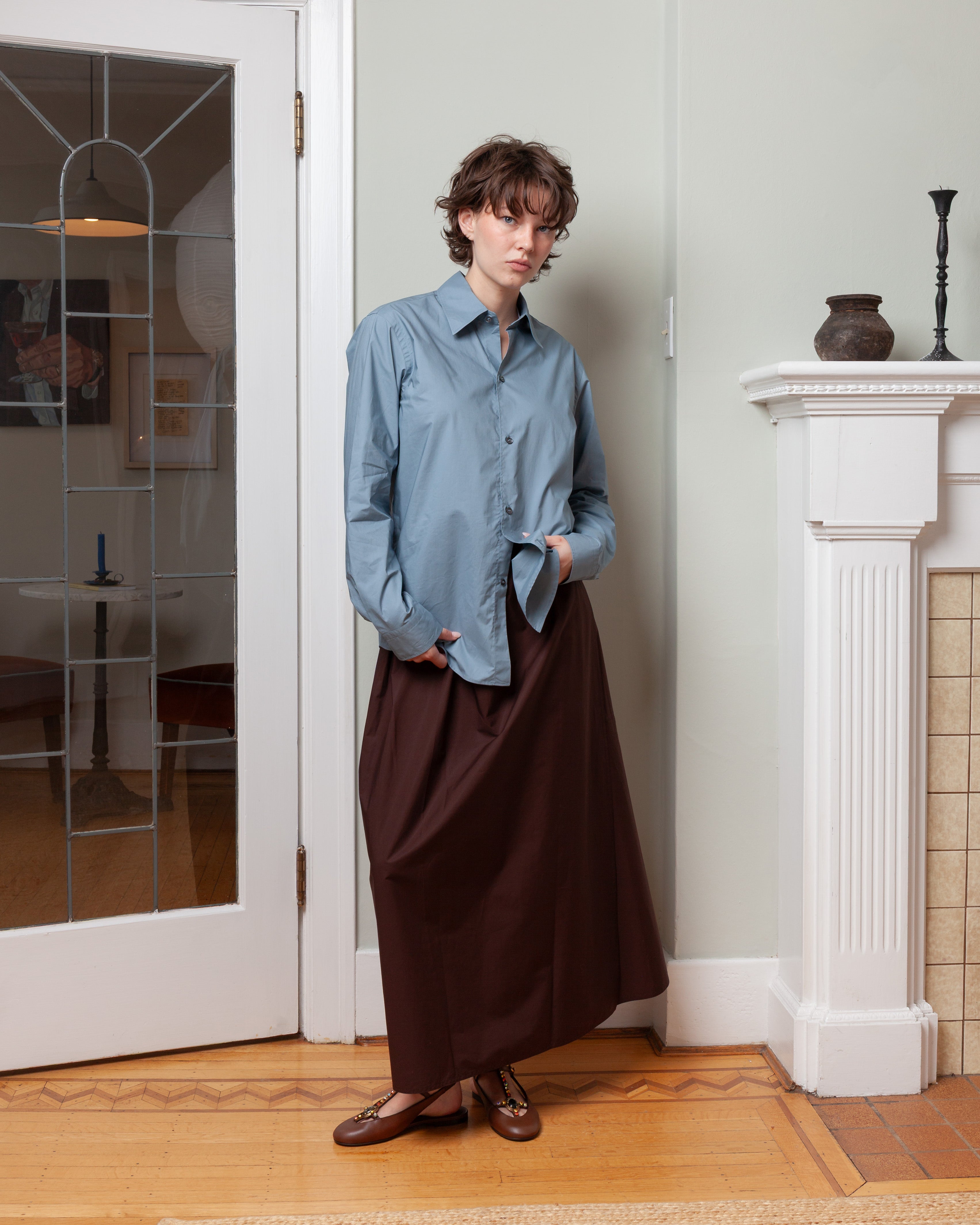 Long Sleeve Shirt With Button Down Closure - Mercury