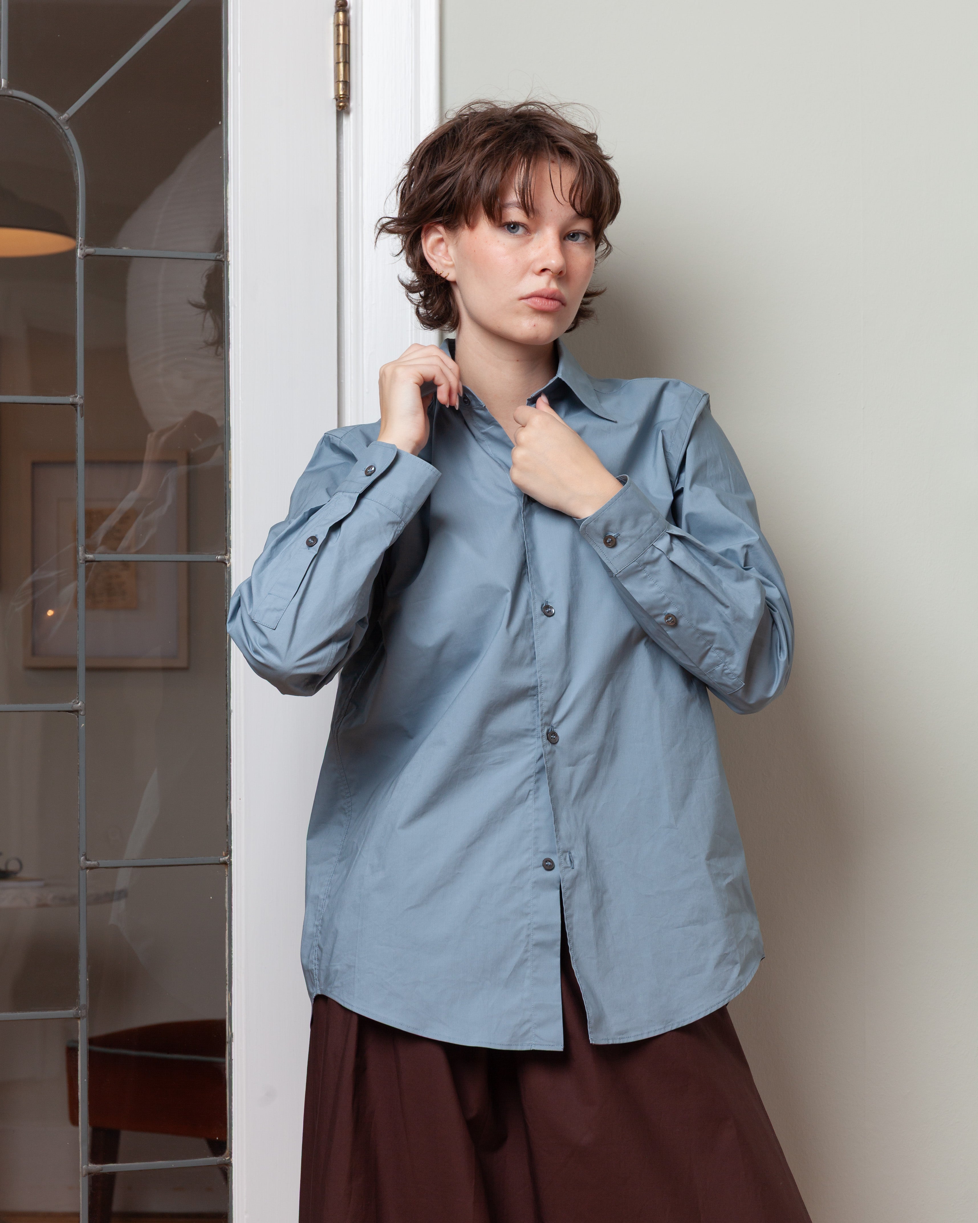 Long Sleeve Shirt With Button Down Closure - Mercury