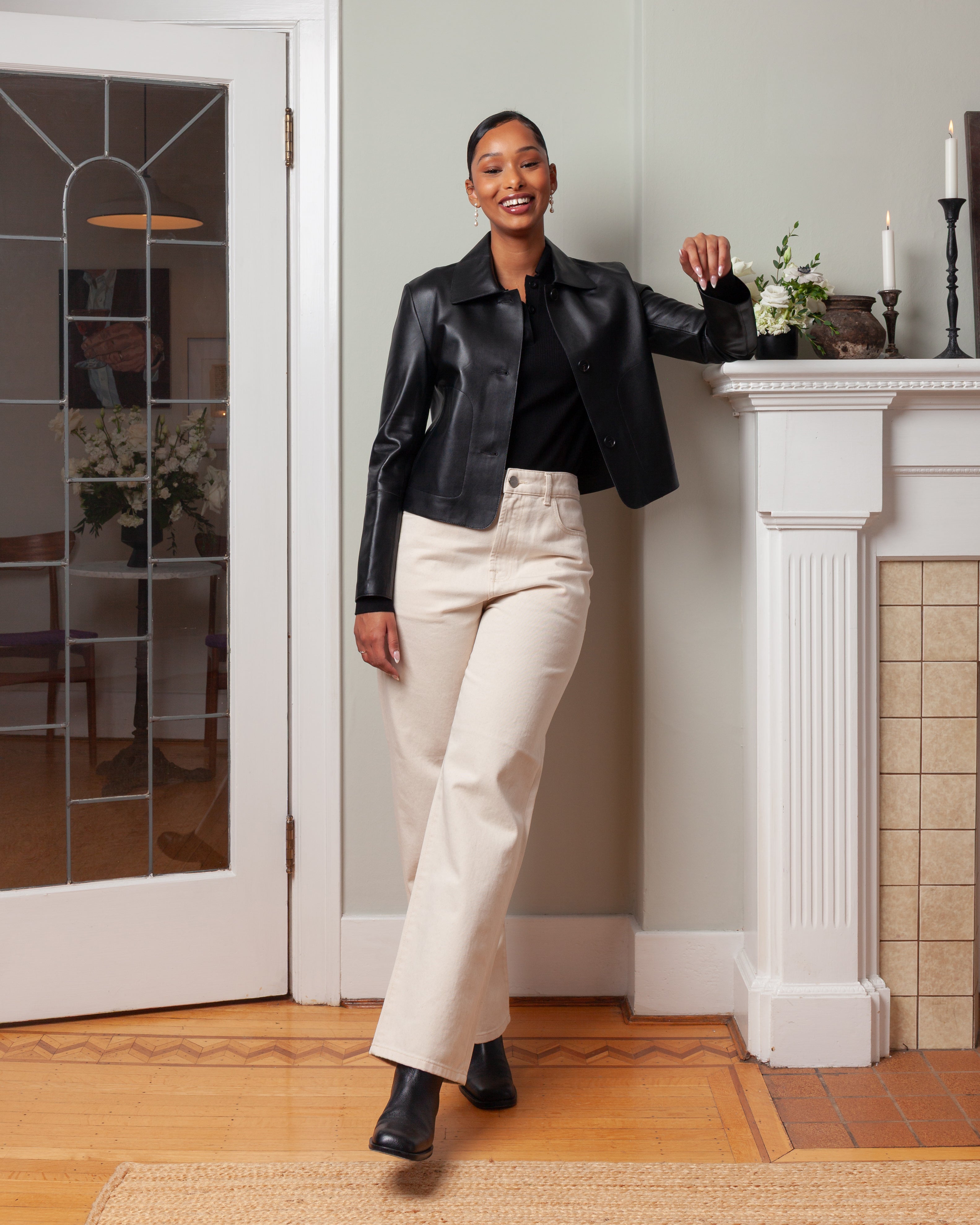 Arma-Nos Emy Lamb Leather Jacket - Black-Jackets-Boboli-Vancouver-Canada