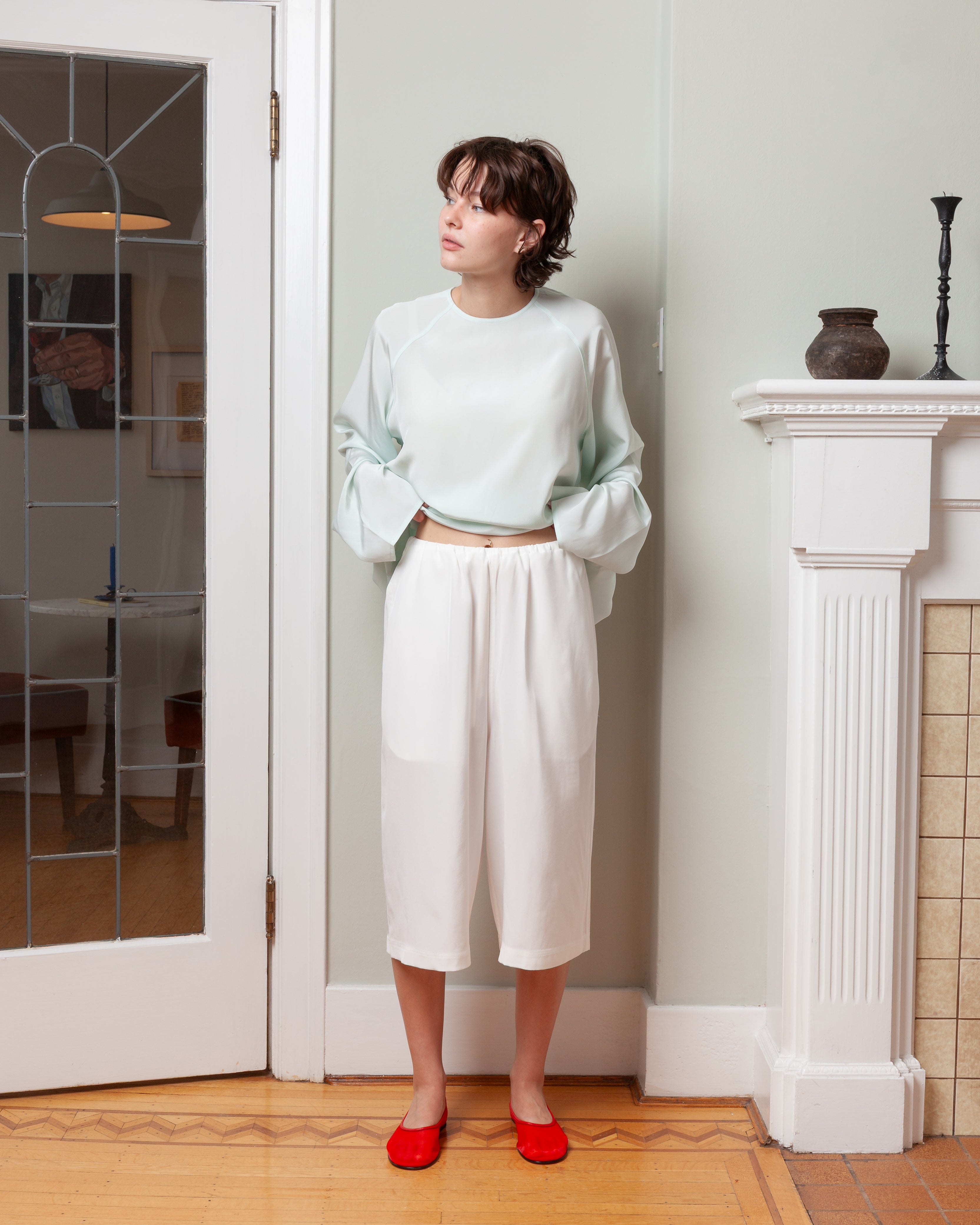 Elastic Waist Silk Long Short - Off-White