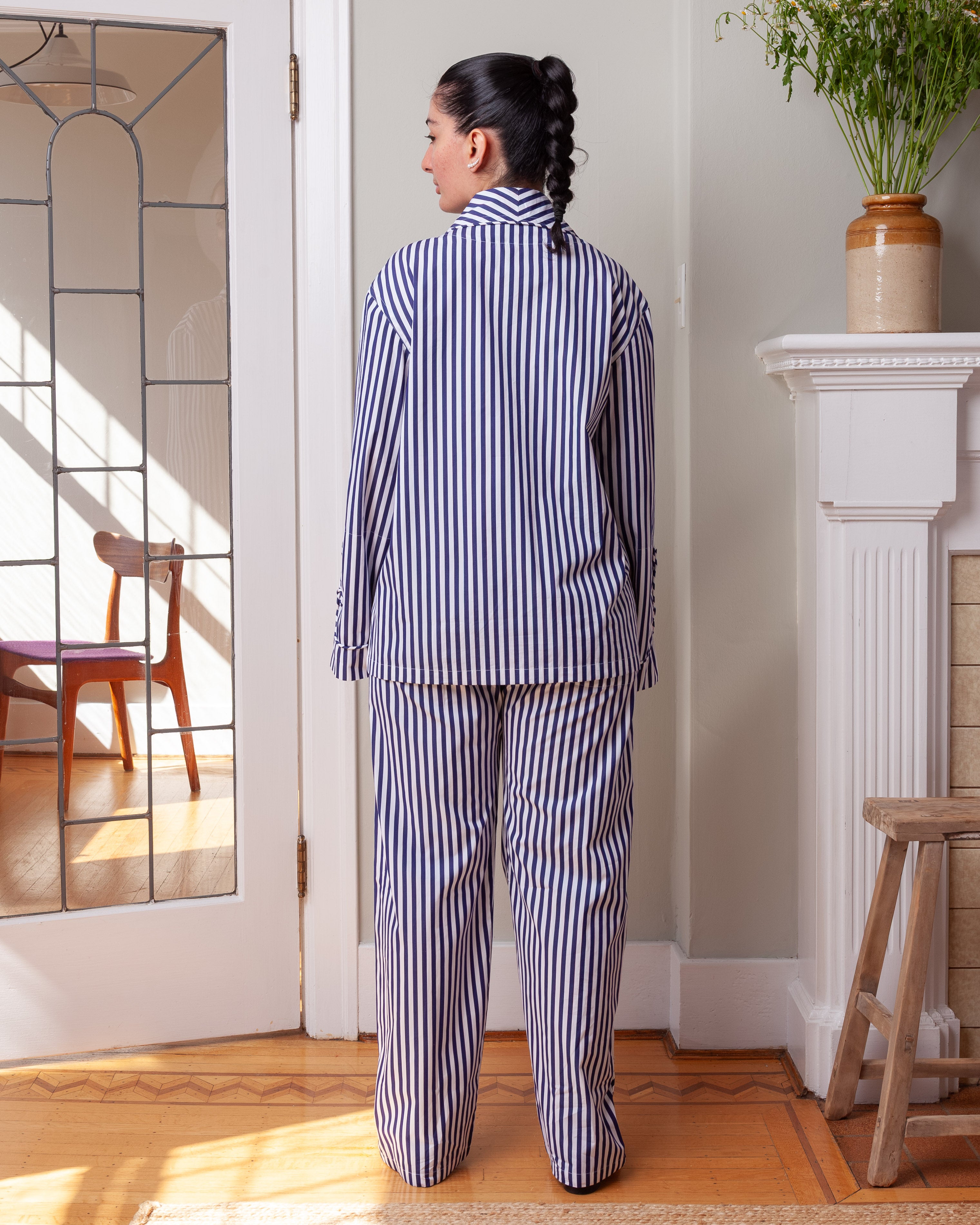 Smoking Jacket Embroidered w/Pant 2pcs - Butcher's Stripe