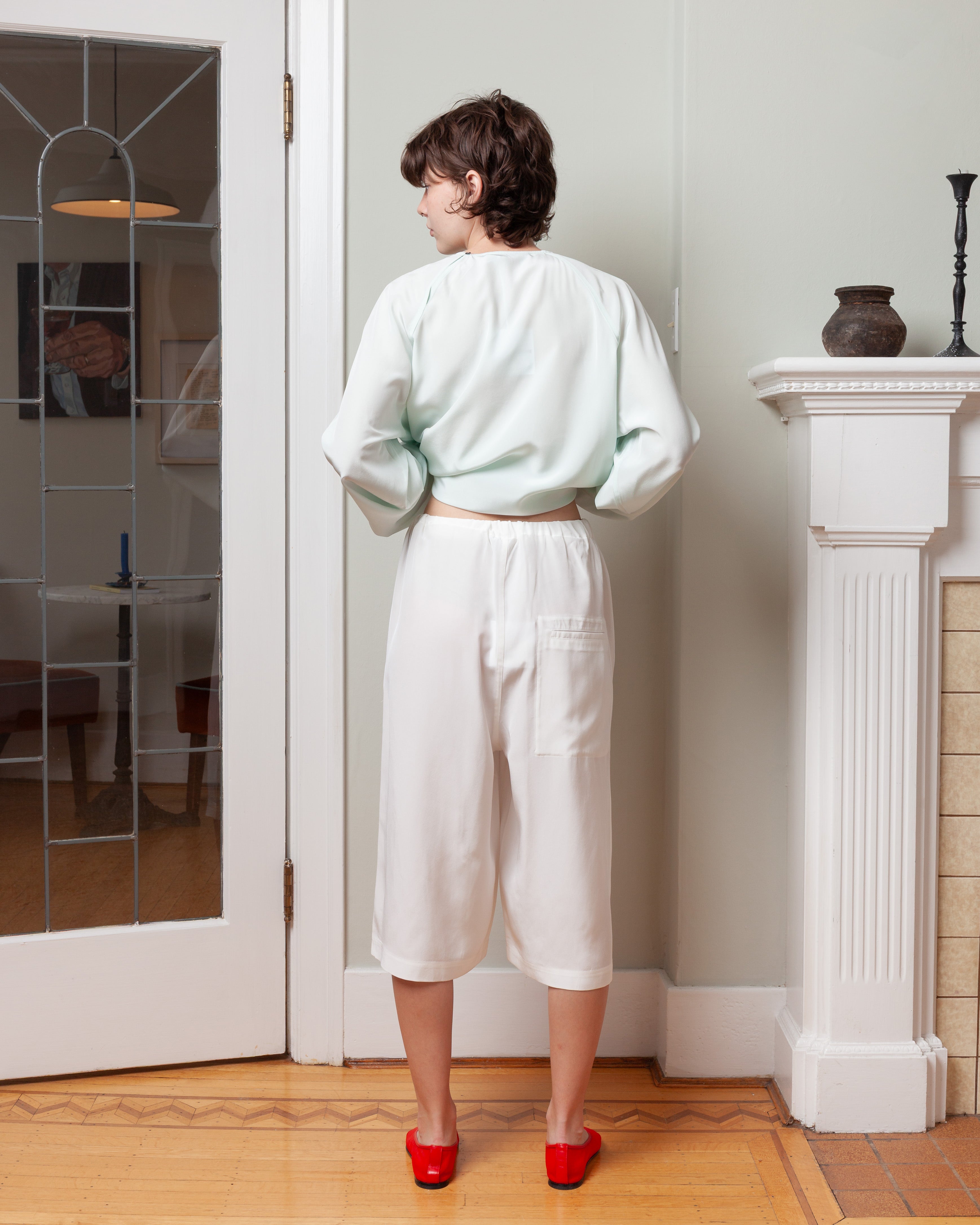 Elastic Waist Silk Long Short - Off-White
