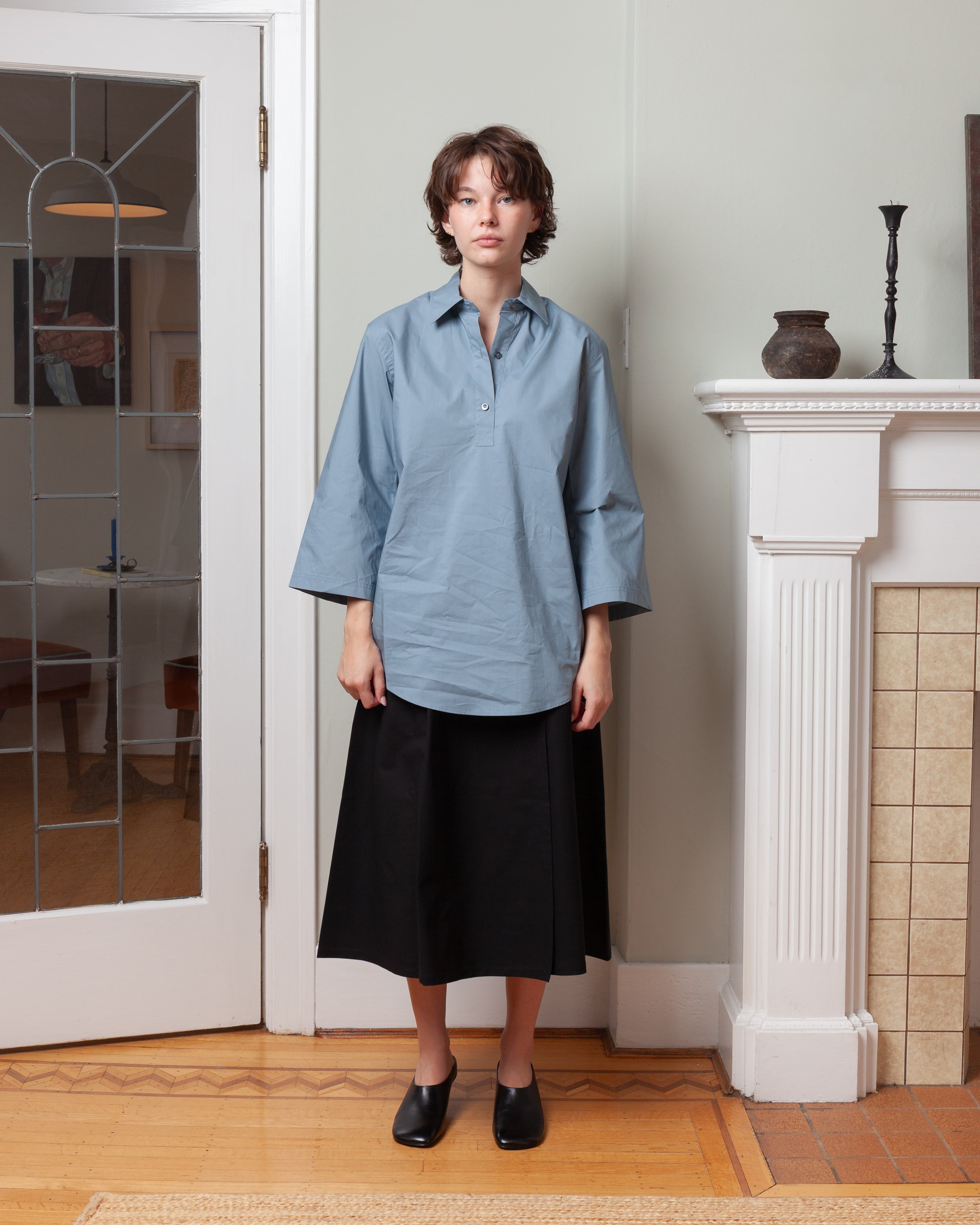 3/4 Sleeve Shirt With Polo Closure - Mercury