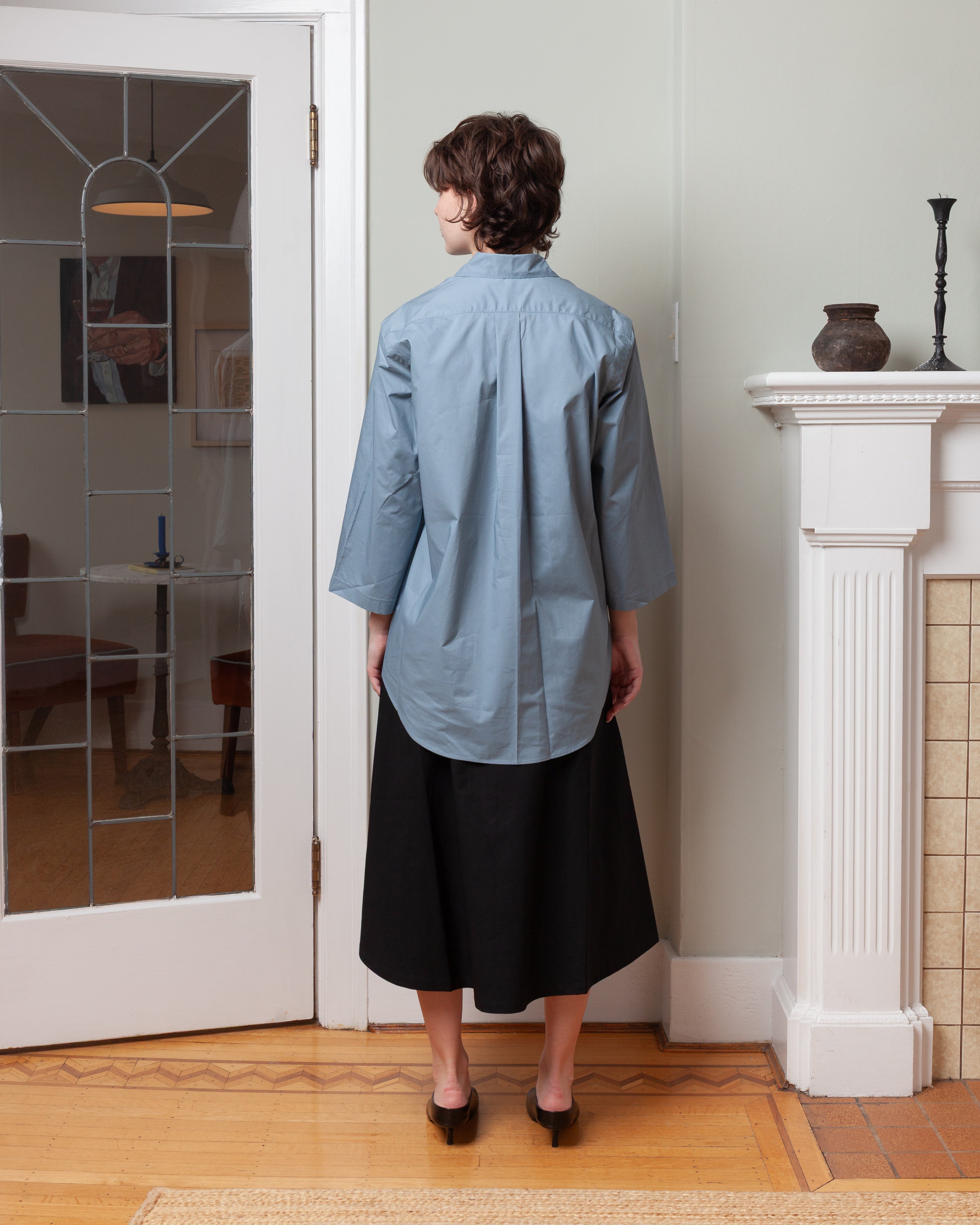 3/4 Sleeve Shirt With Polo Closure - Mercury