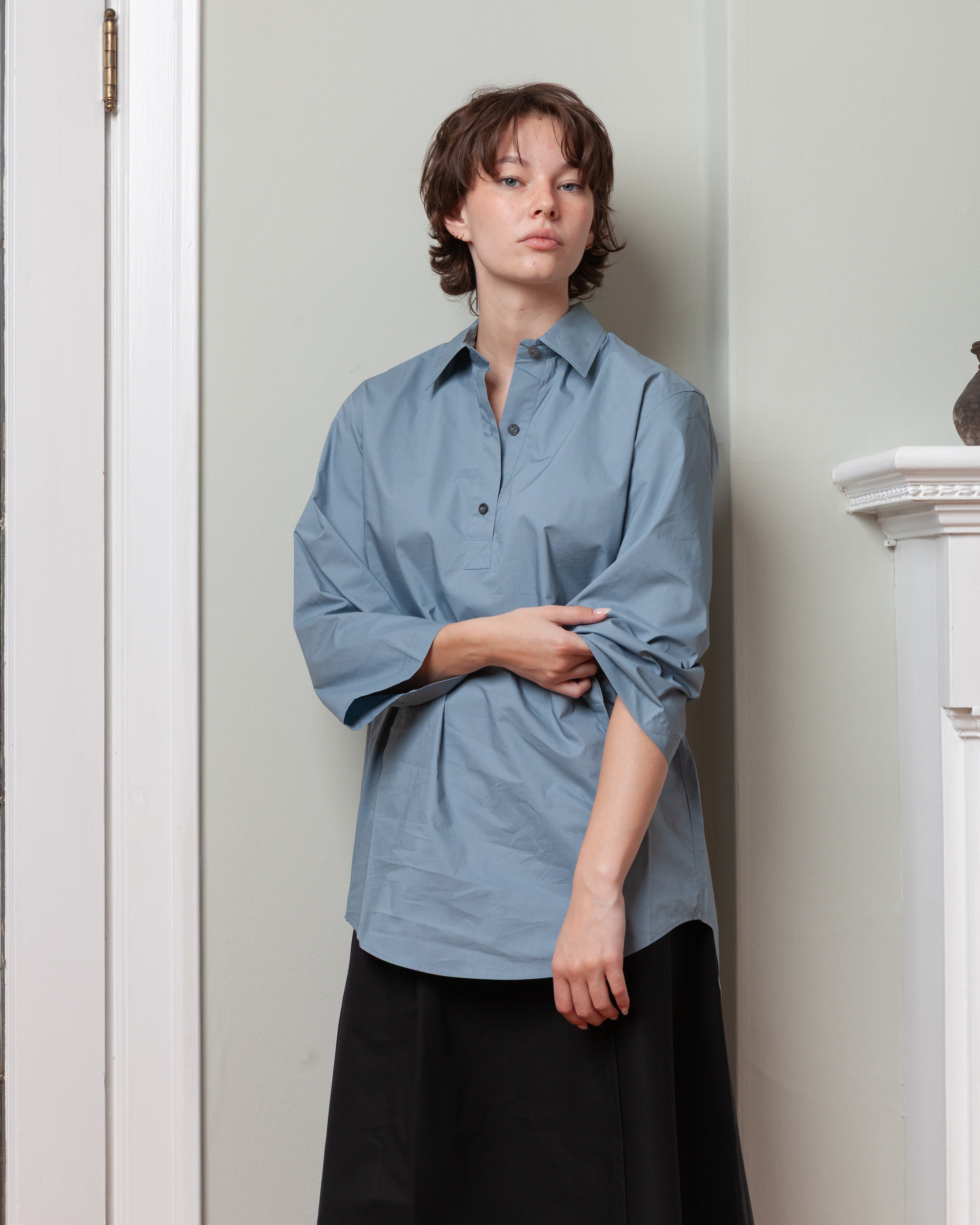 3/4 Sleeve Shirt With Polo Closure - Mercury