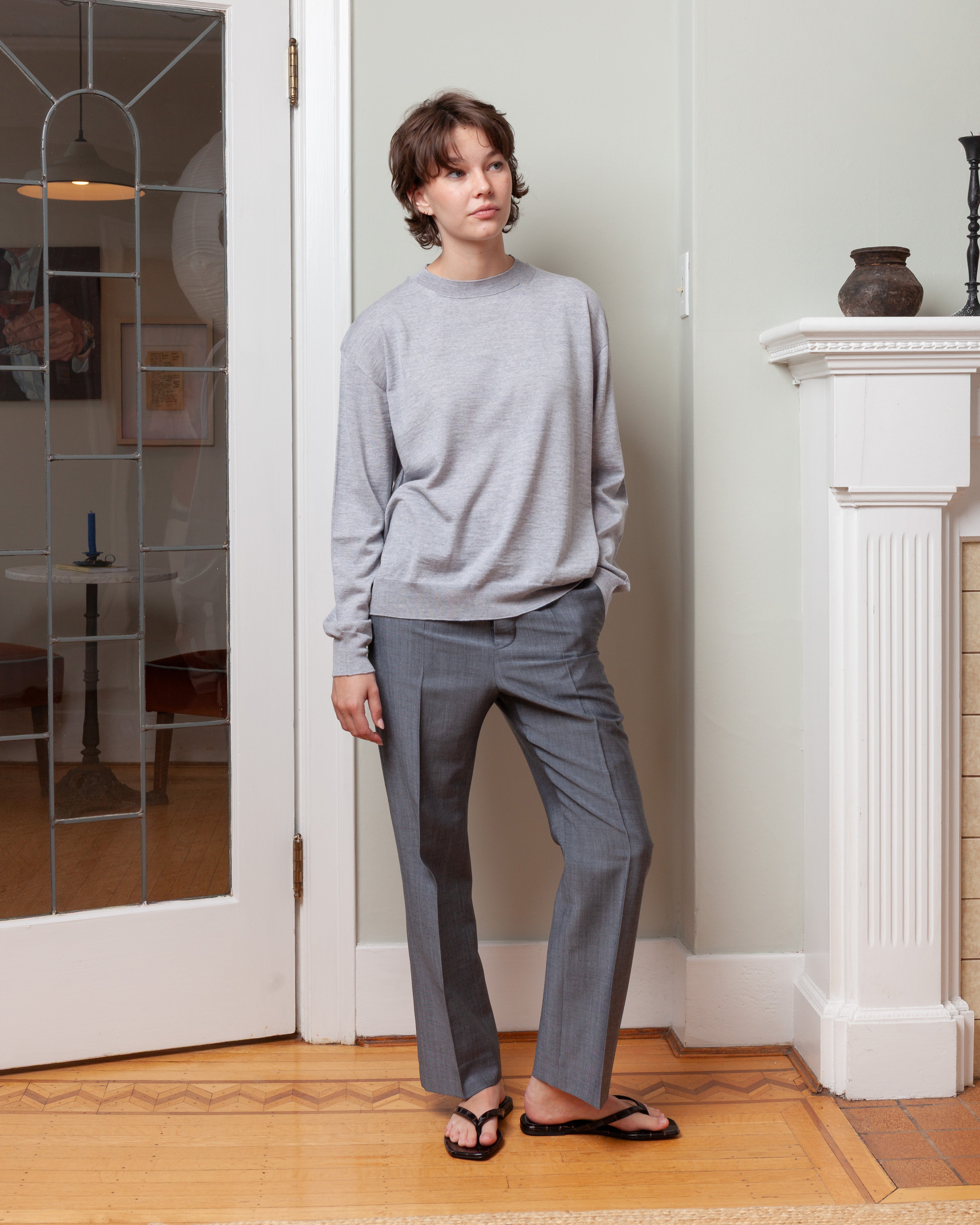 Crewneck Pullover Long Sleeve Top - Silver