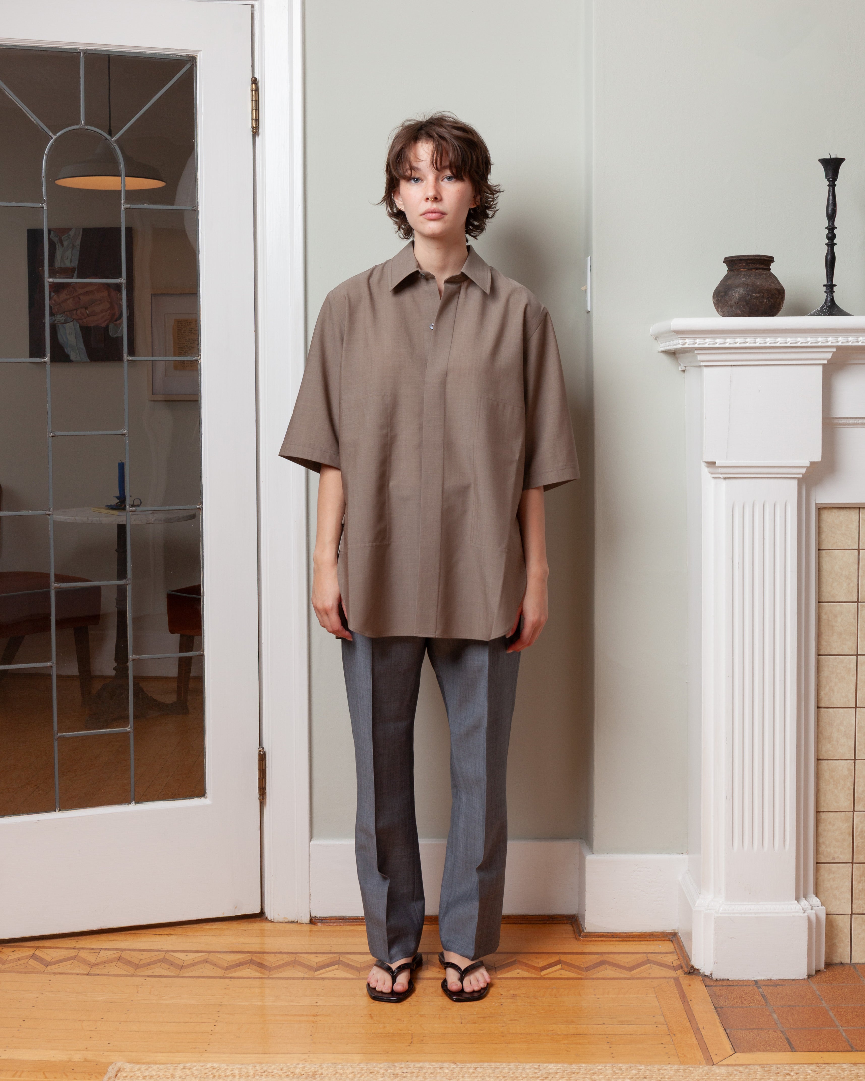 Short Sleeve Shirtjacket With Hidden Closure - Quartz
