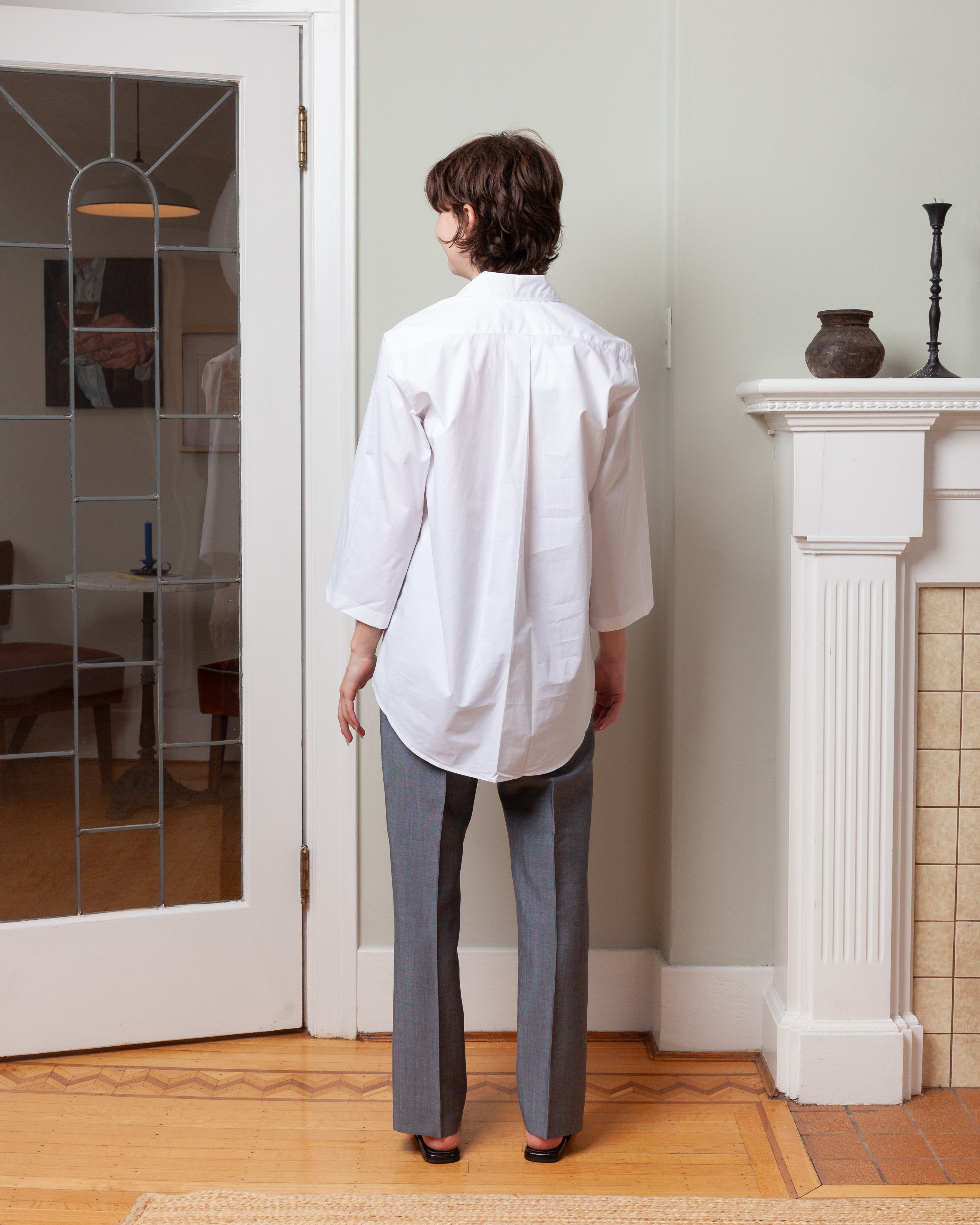 3/4 Sleeve Shirt With Polo Closure - White