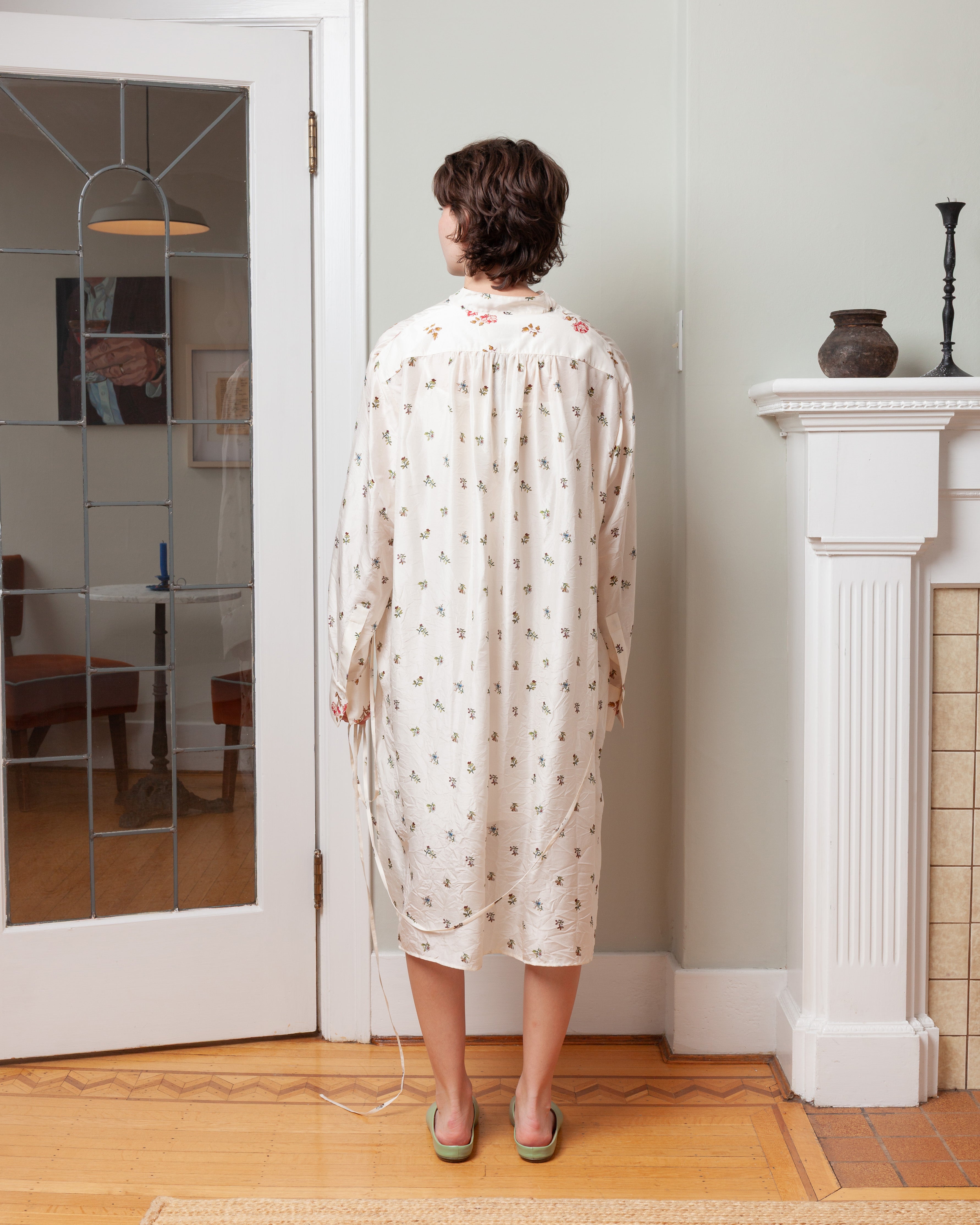Erdem-Floral Print Silk Long Sleeve Mini Shirt Dress - Sprig Ditsy Ivory-Dresses-Boboli-Vancouver-Canada