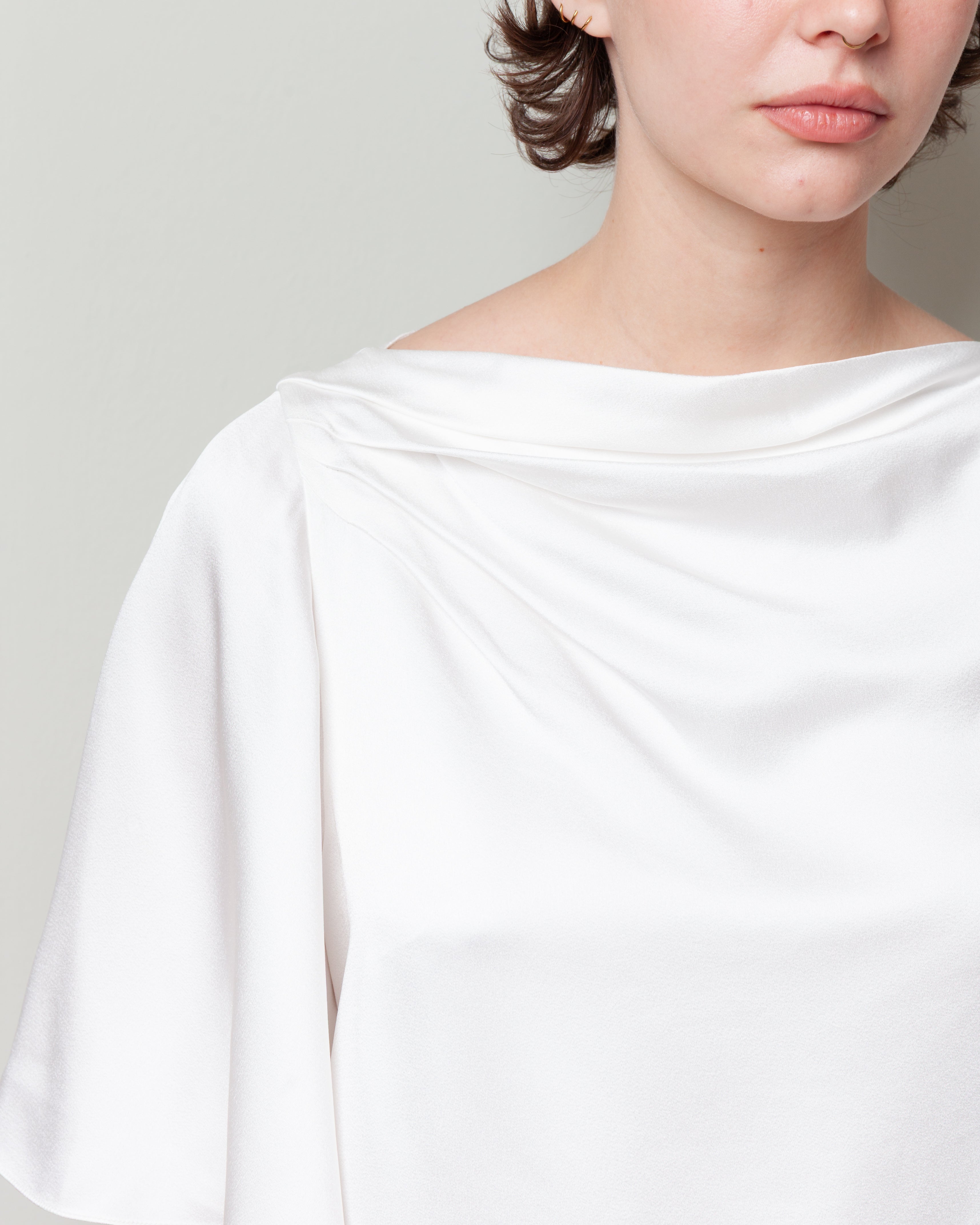 Erdem-Draped Short Sleeve Top - Ivory-Tops-Boboli-Vancouver-Canada
