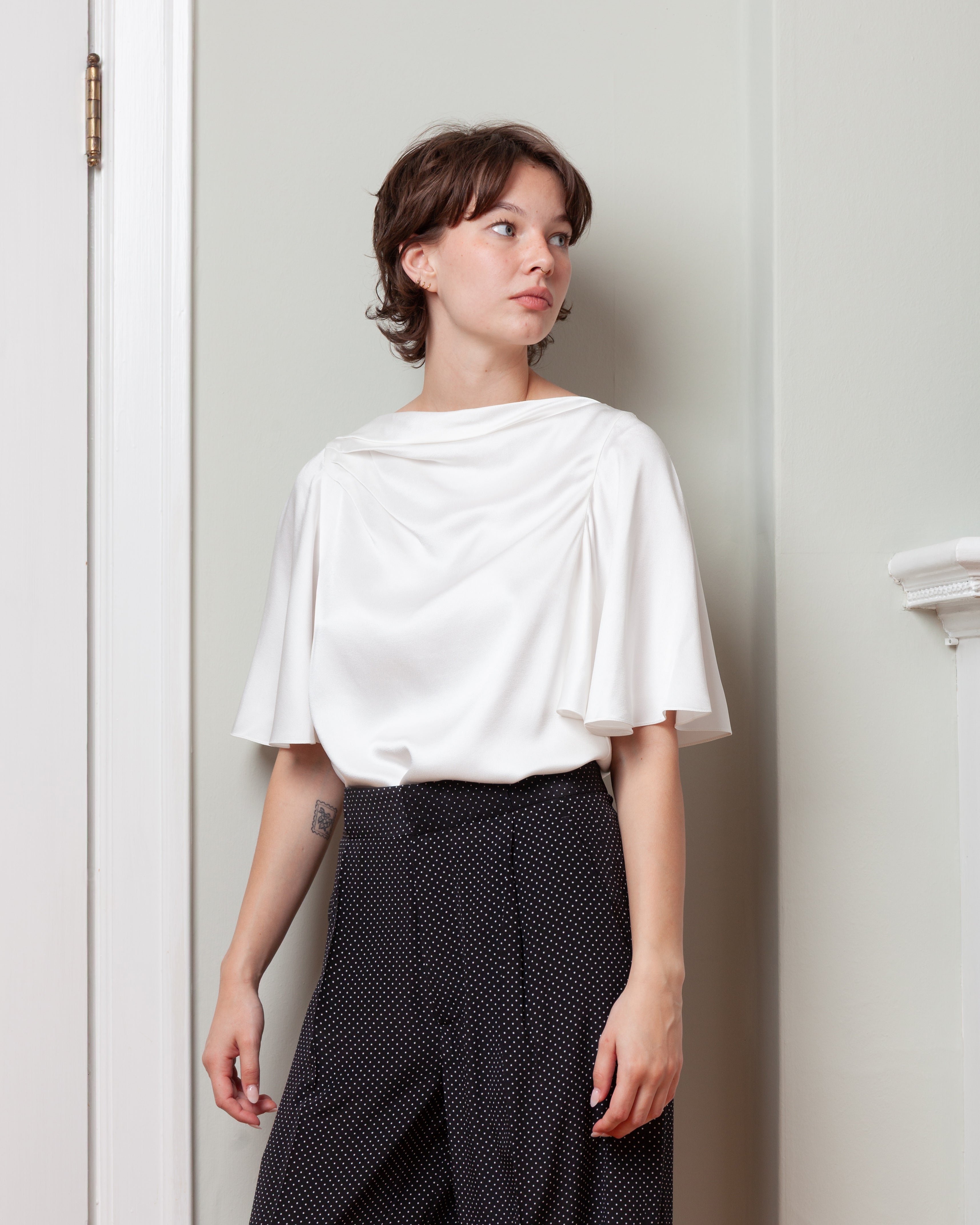 Erdem-Draped Short Sleeve Top - Ivory-Tops-Boboli-Vancouver-Canada