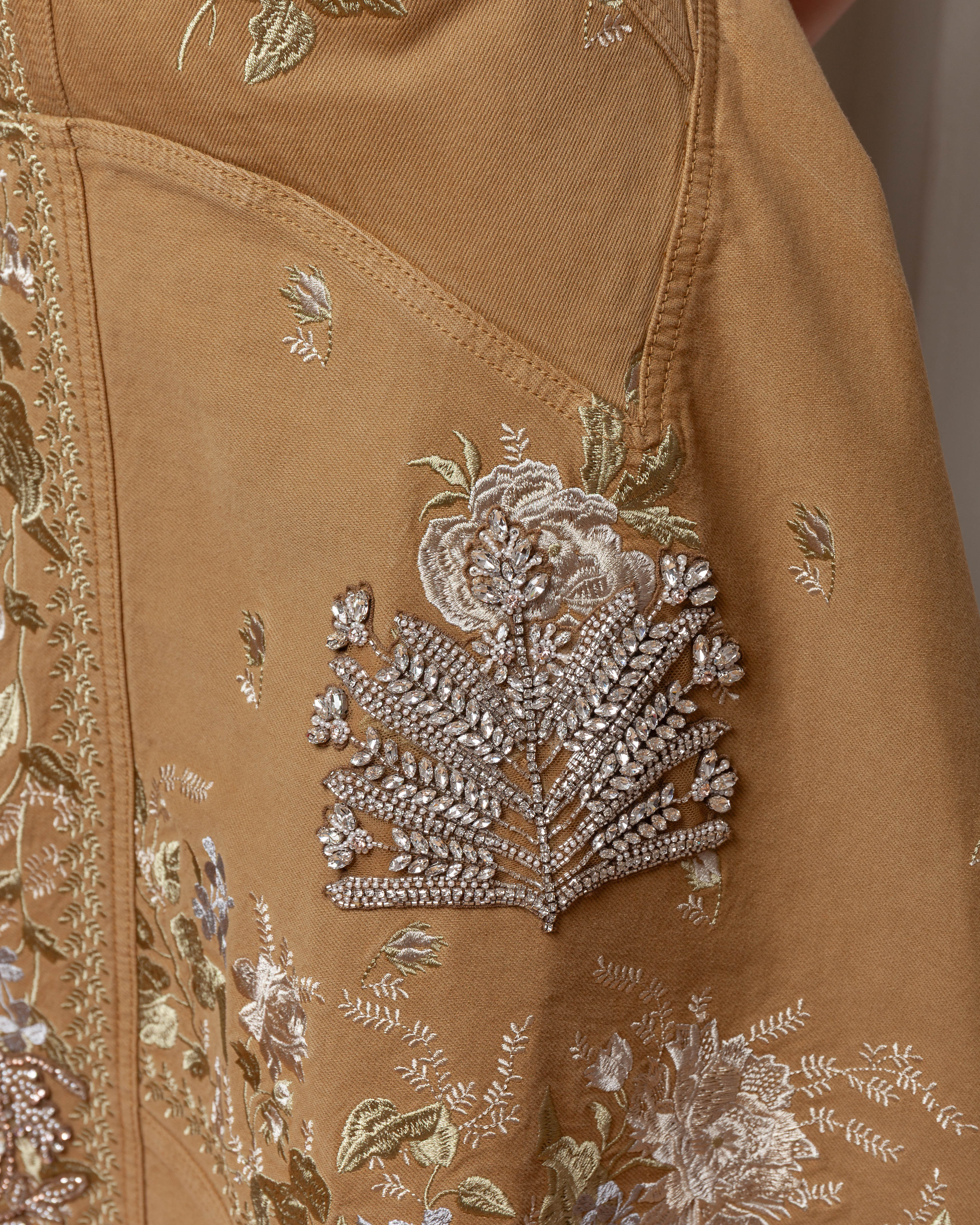 Erdem-Embroidered Denim Midi Hourglass Dress - Cumin-Dresses-Boboli-Vancouver-Canada