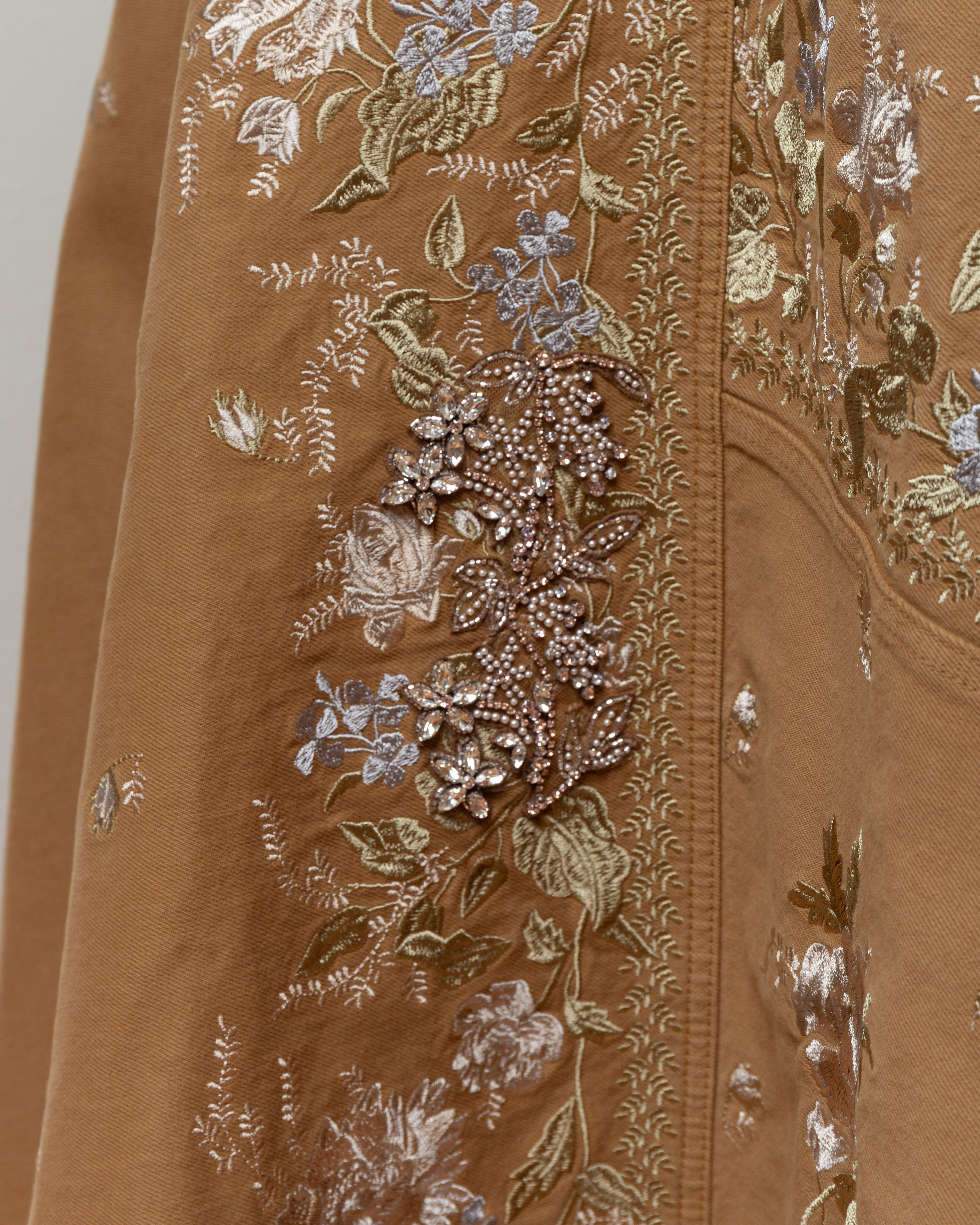 Erdem-Embroidered Denim Midi Hourglass Dress - Cumin-Dresses-Boboli-Vancouver-Canada