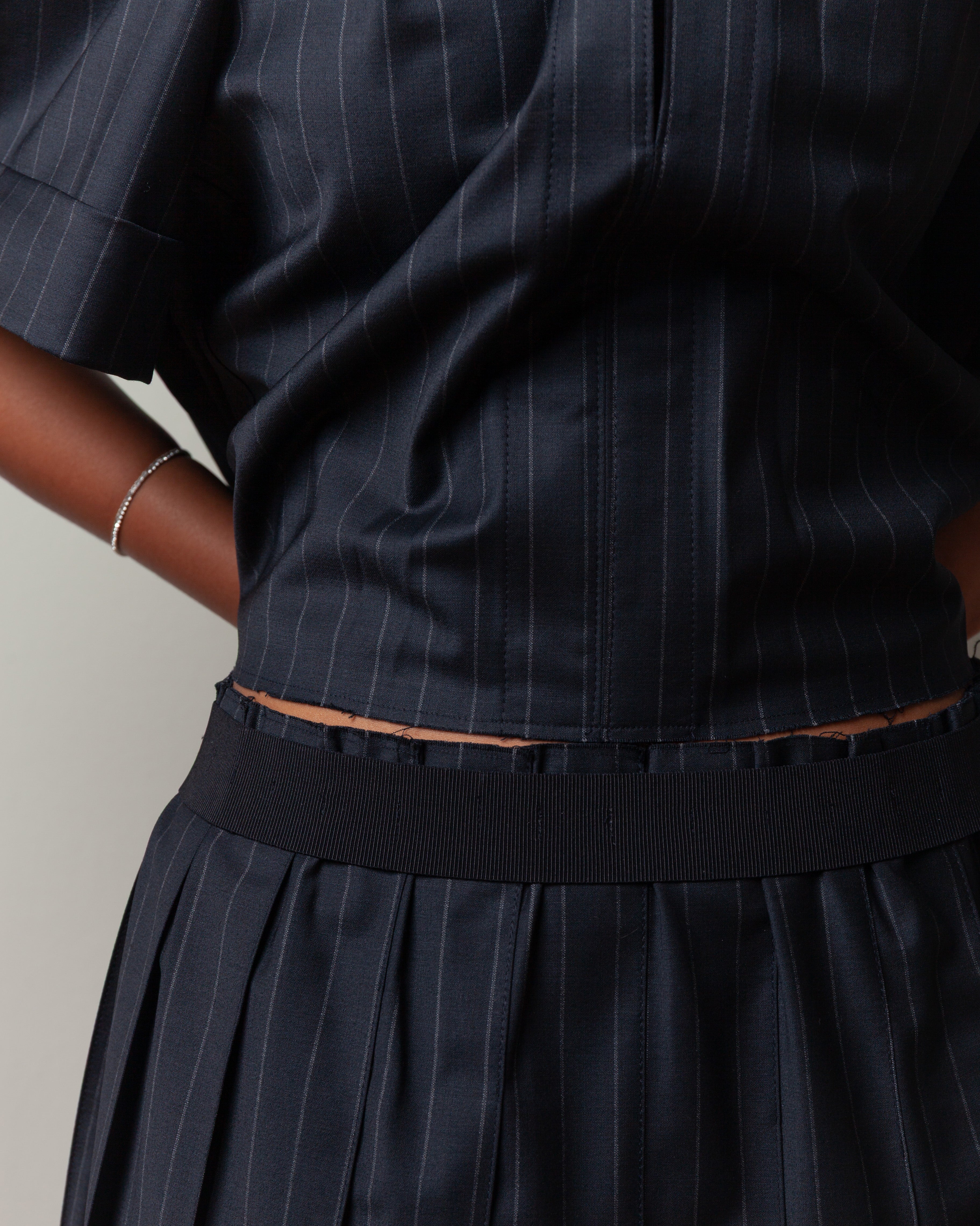 Nackiye-Joan Skirt - Charcoal Pinstripe-Skirts-Boboli-Vancouver-Canada