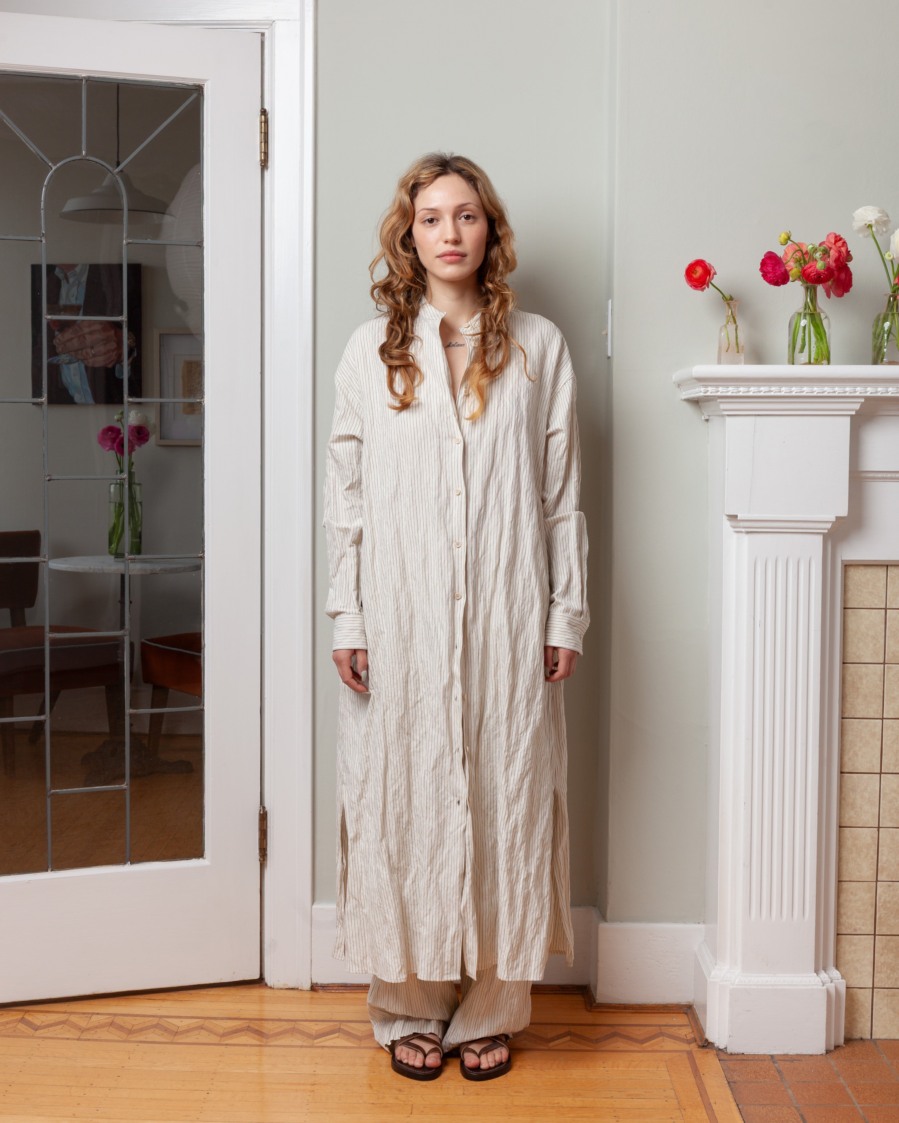 Aspesi-Pin Stripe Shirt Dress - Natural-Dresses-Boboli-Vancouver-Canada