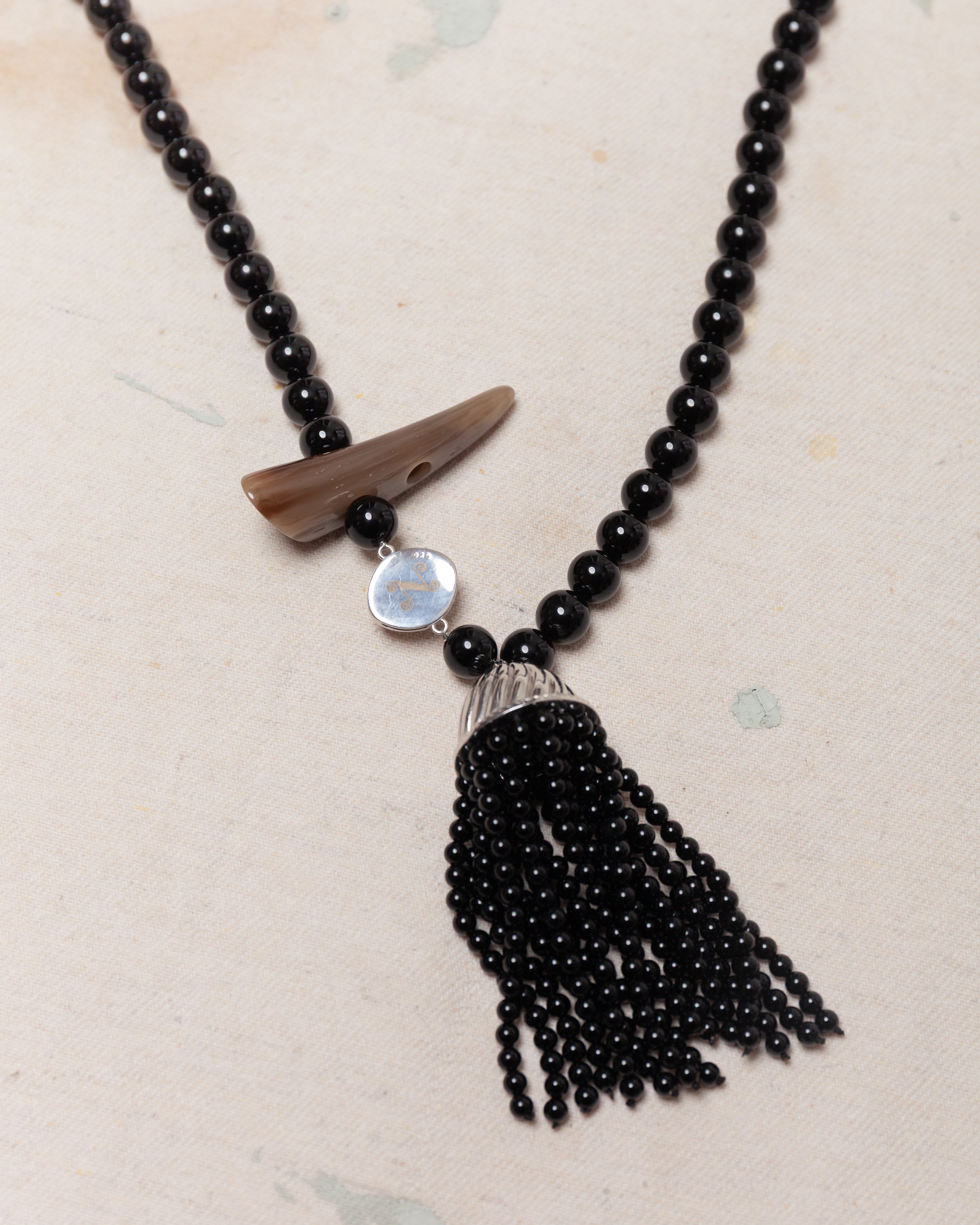 Nackiye-Grande Kiraz Onyx Necklace - Onyx/Silver-Jewellery-Boboli-Vancouver-Canada
