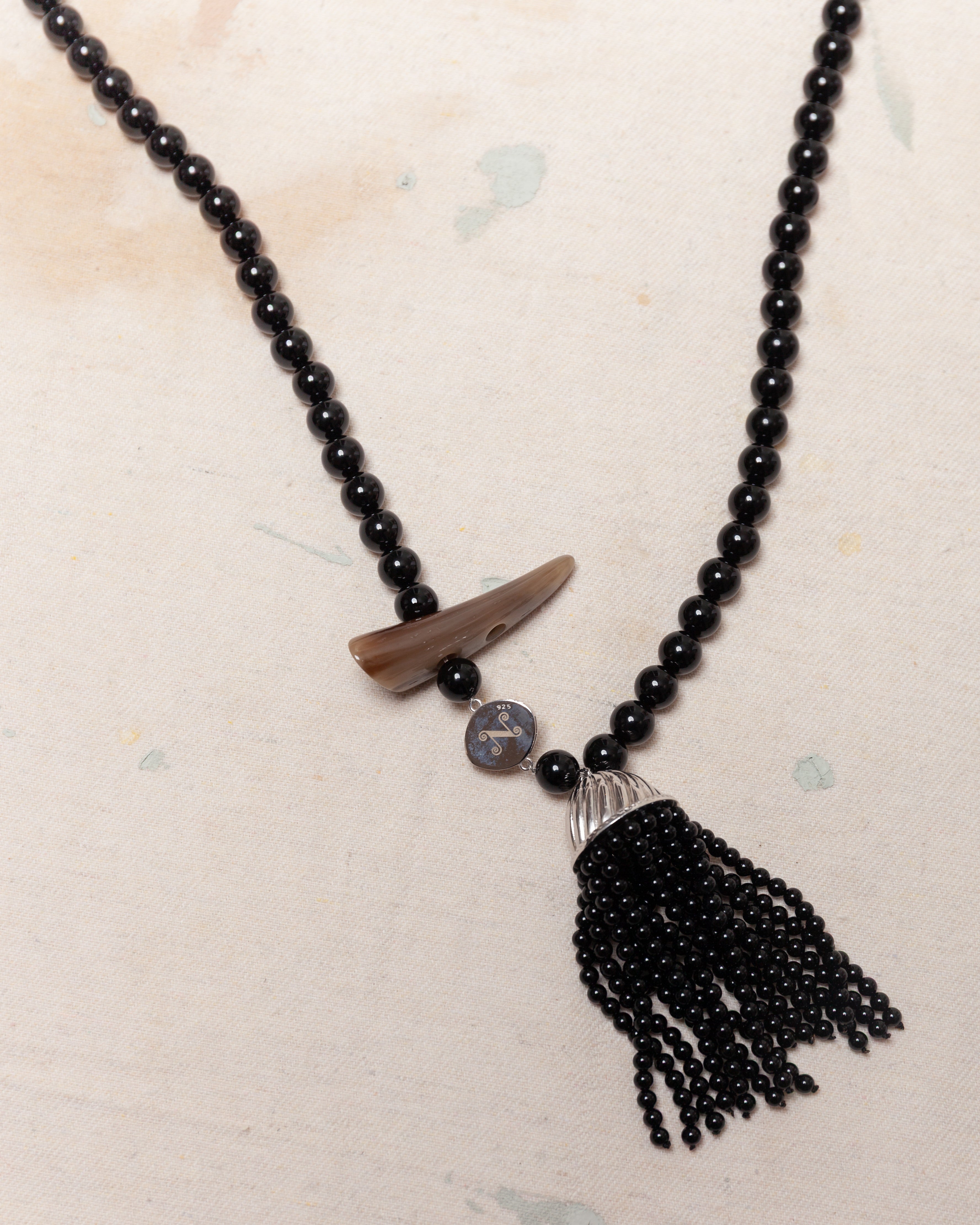 Nackiye-Grande Kiraz Onyx Necklace - Onyx/Silver-Jewellery-Boboli-Vancouver-Canada