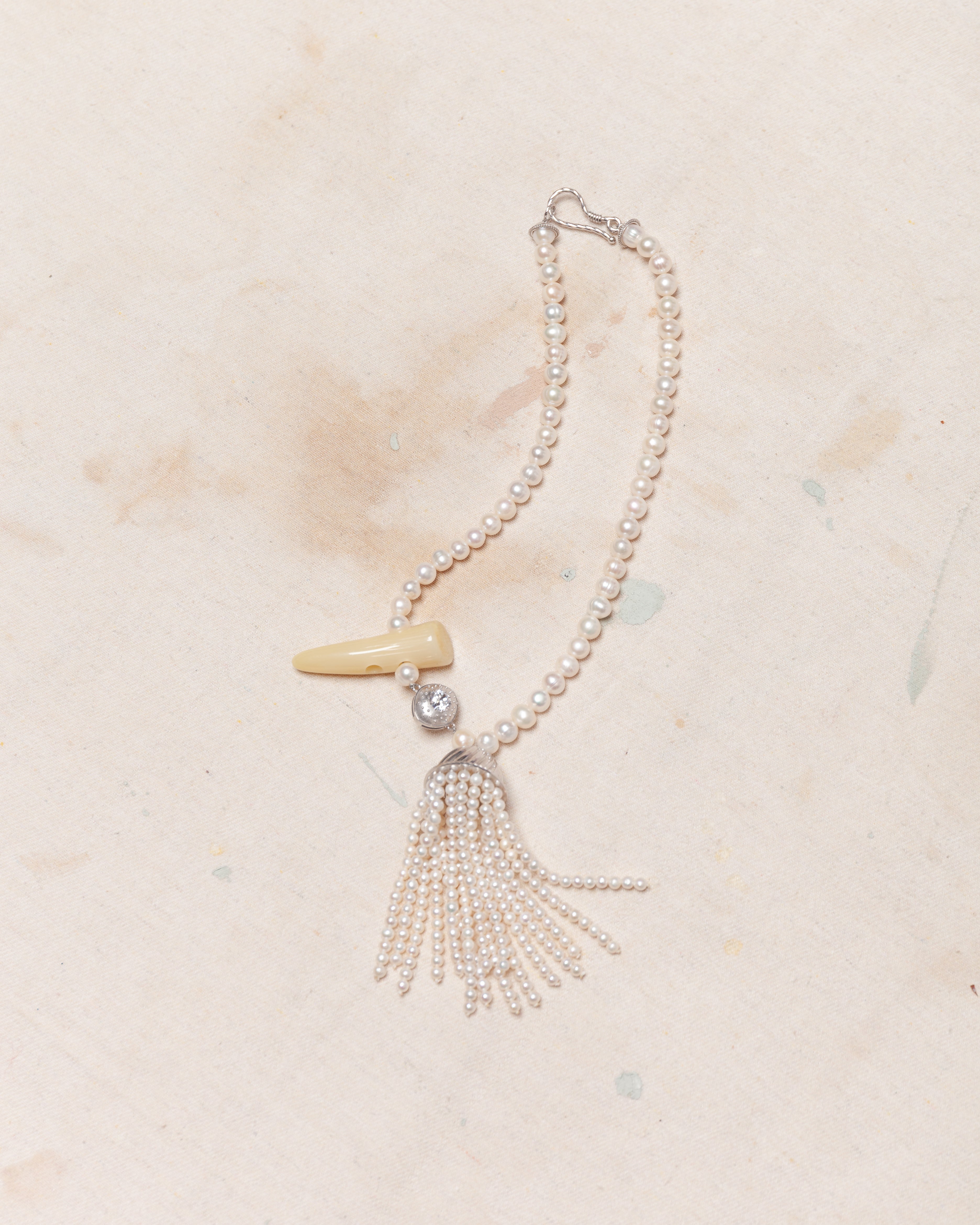 Nackiye-Petite Rengin Pearl Necklace - Pearl/Silver-Jewellery-Boboli-Vancouver-Canada