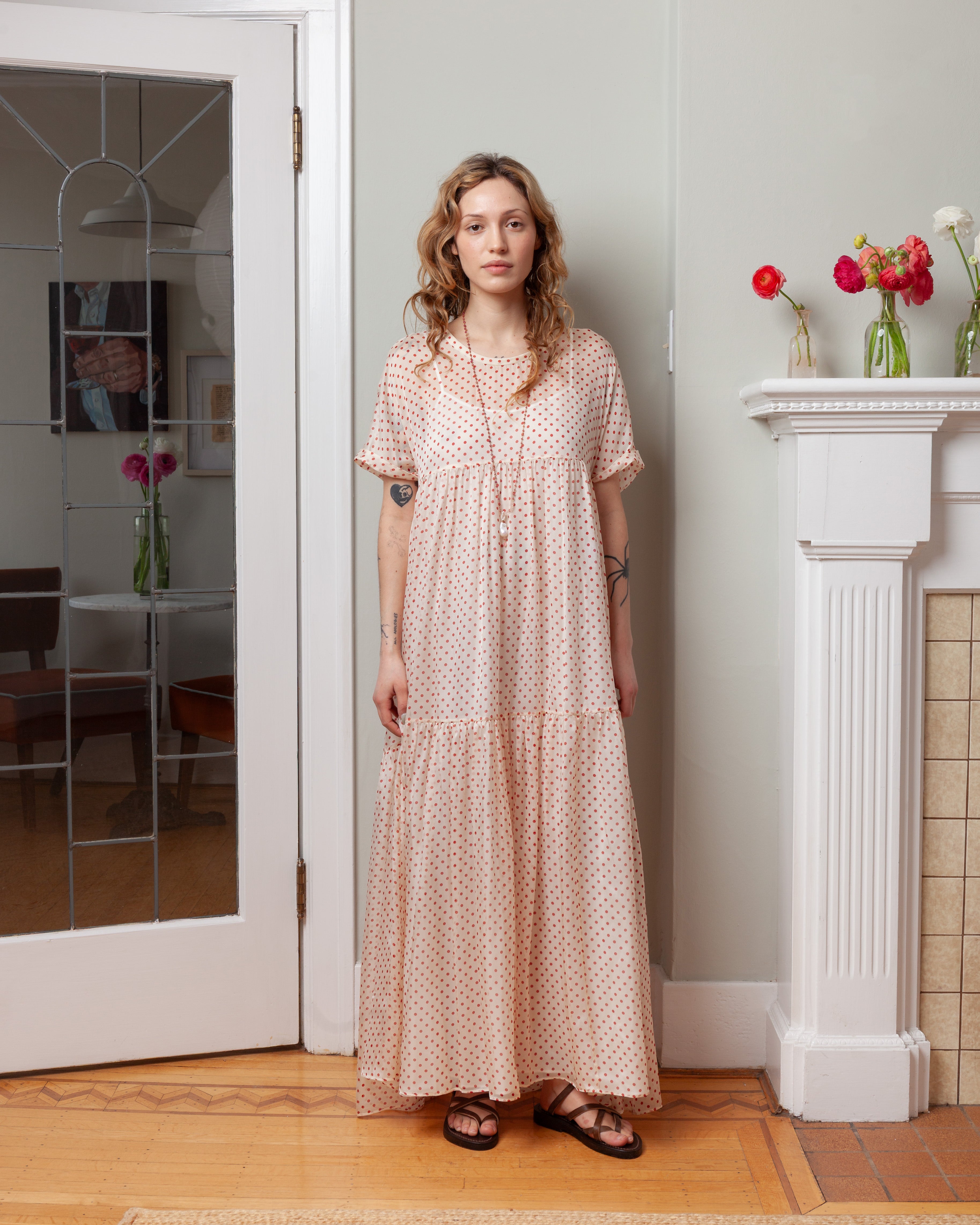 Aspesi-Silk Polka Dot Dress s/sl - Natural-Dresses-Boboli-Vancouver-Canada