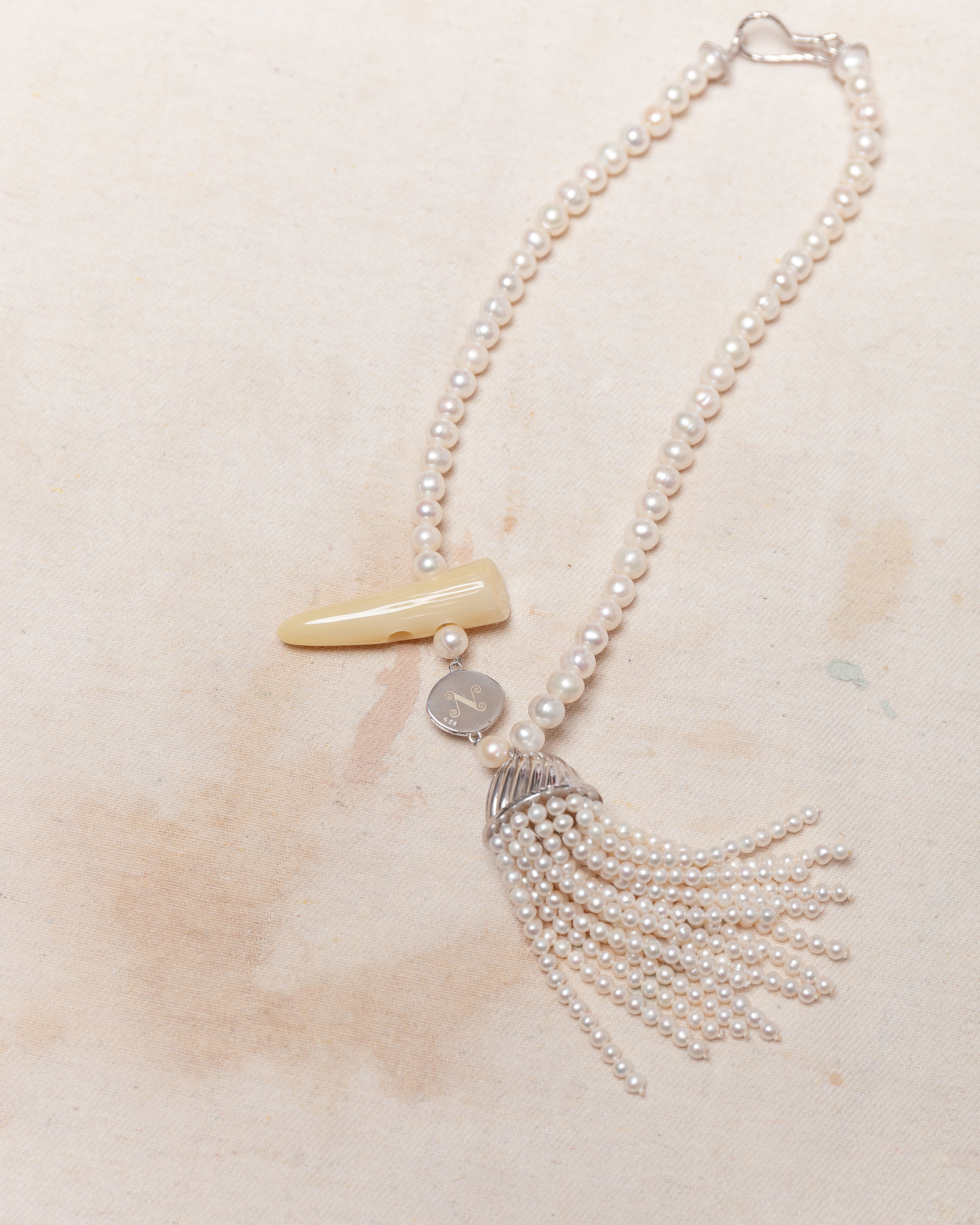 Nackiye-Petite Rengin Pearl Necklace - Pearl/Silver-Jewellery-Boboli-Vancouver-Canada