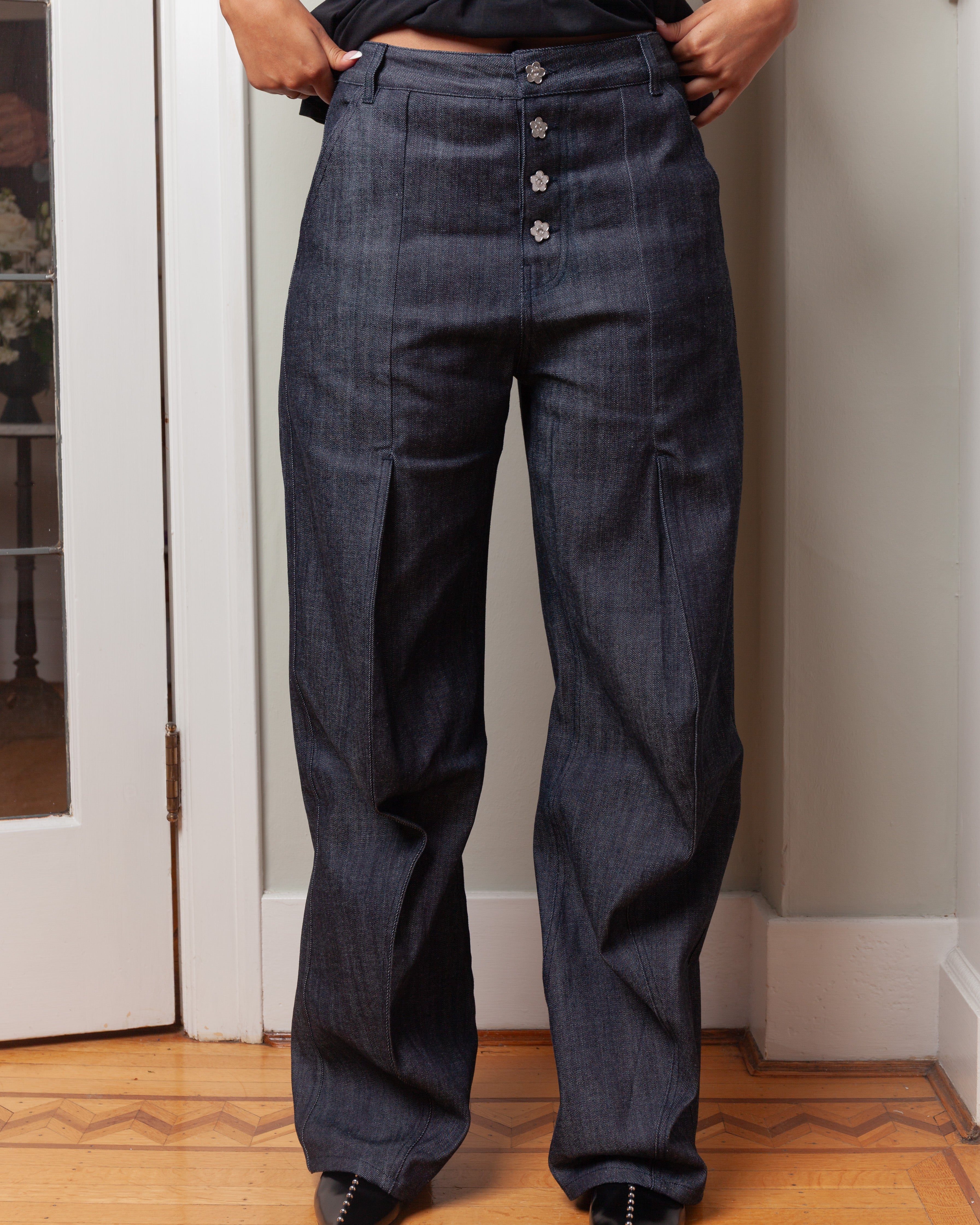 Cecilie Bahnsen-Carmela Denim Trousers - Indigo-Pants-Boboli-Vancouver-Canada