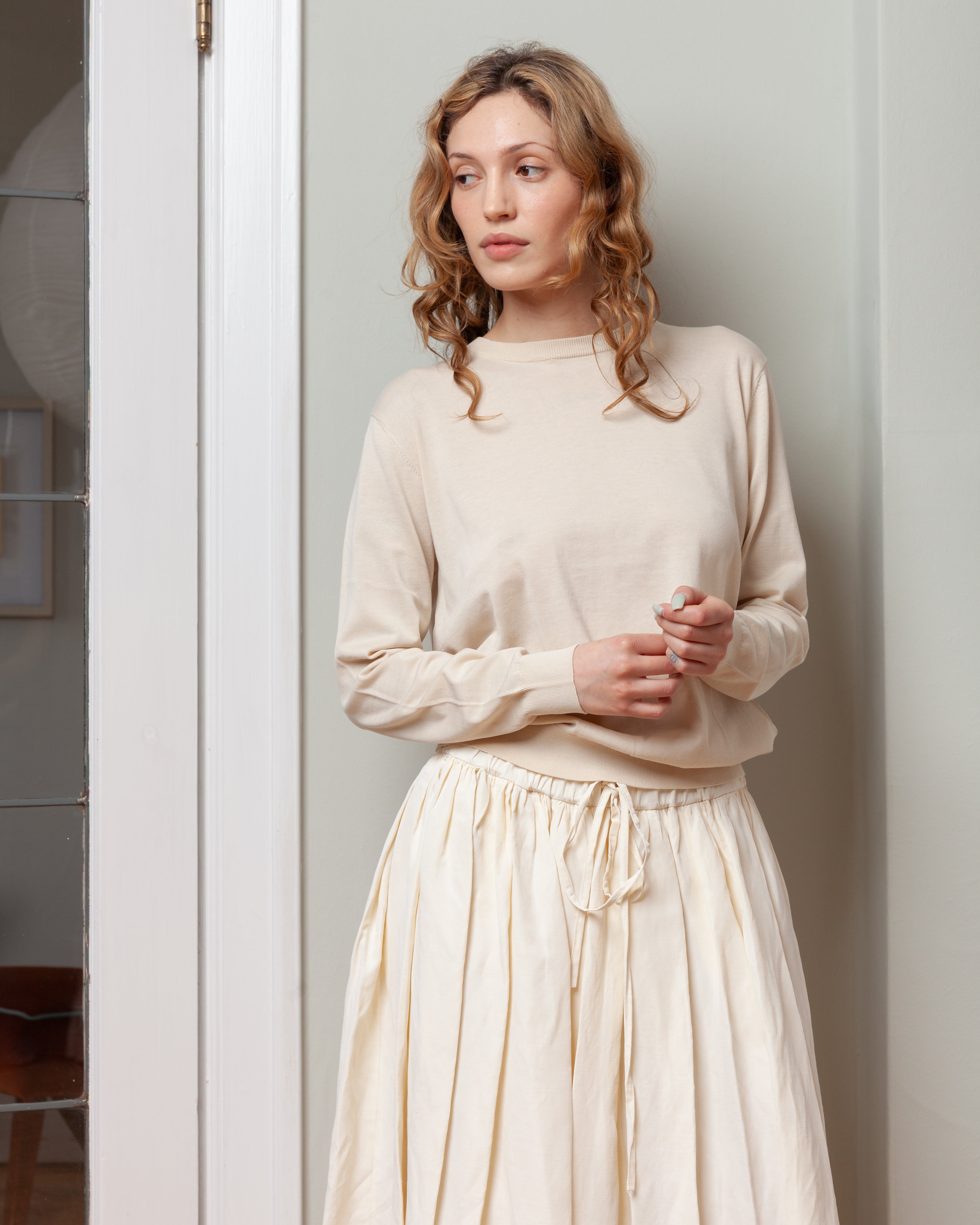 Aspesi-Long-Sleeved Crewneck Sweater In Cotton - Natural-Sweaters-Boboli-Vancouver-Canada