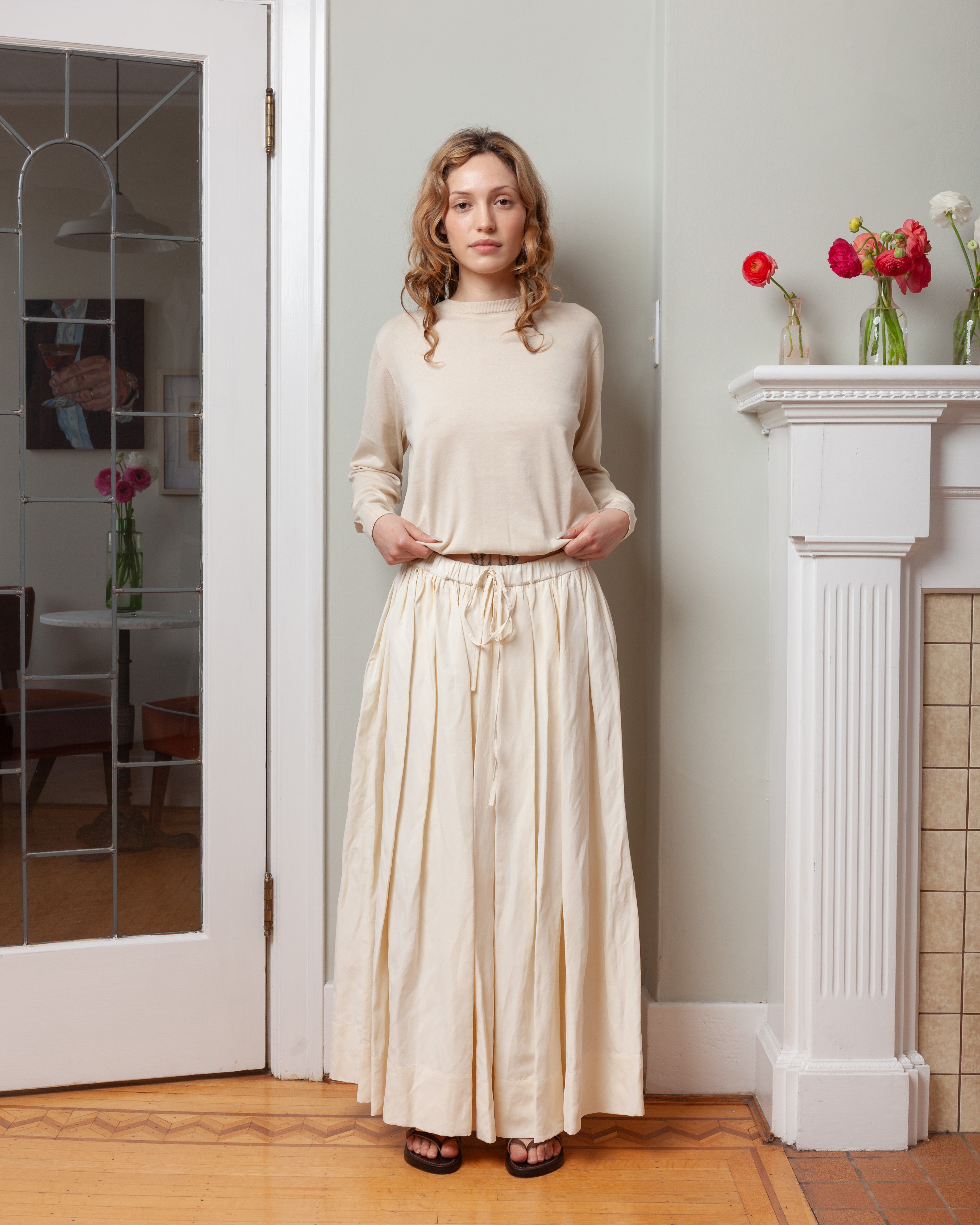 Aspesi-Linen Blend Full Skirt - Cream-Skirts-Boboli-Vancouver-Canada