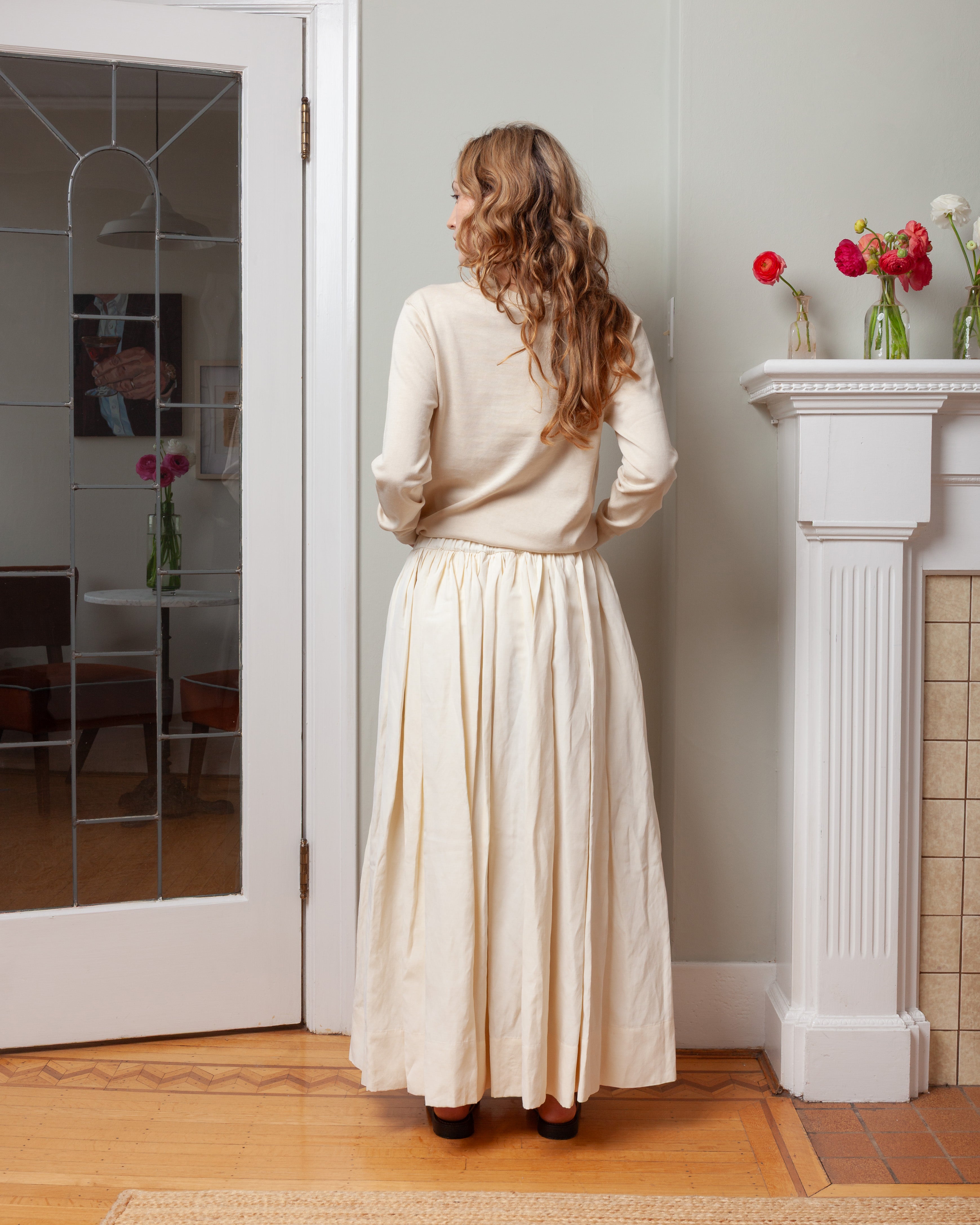 Aspesi-Linen Blend Full Skirt - Cream-Skirts-Boboli-Vancouver-Canada