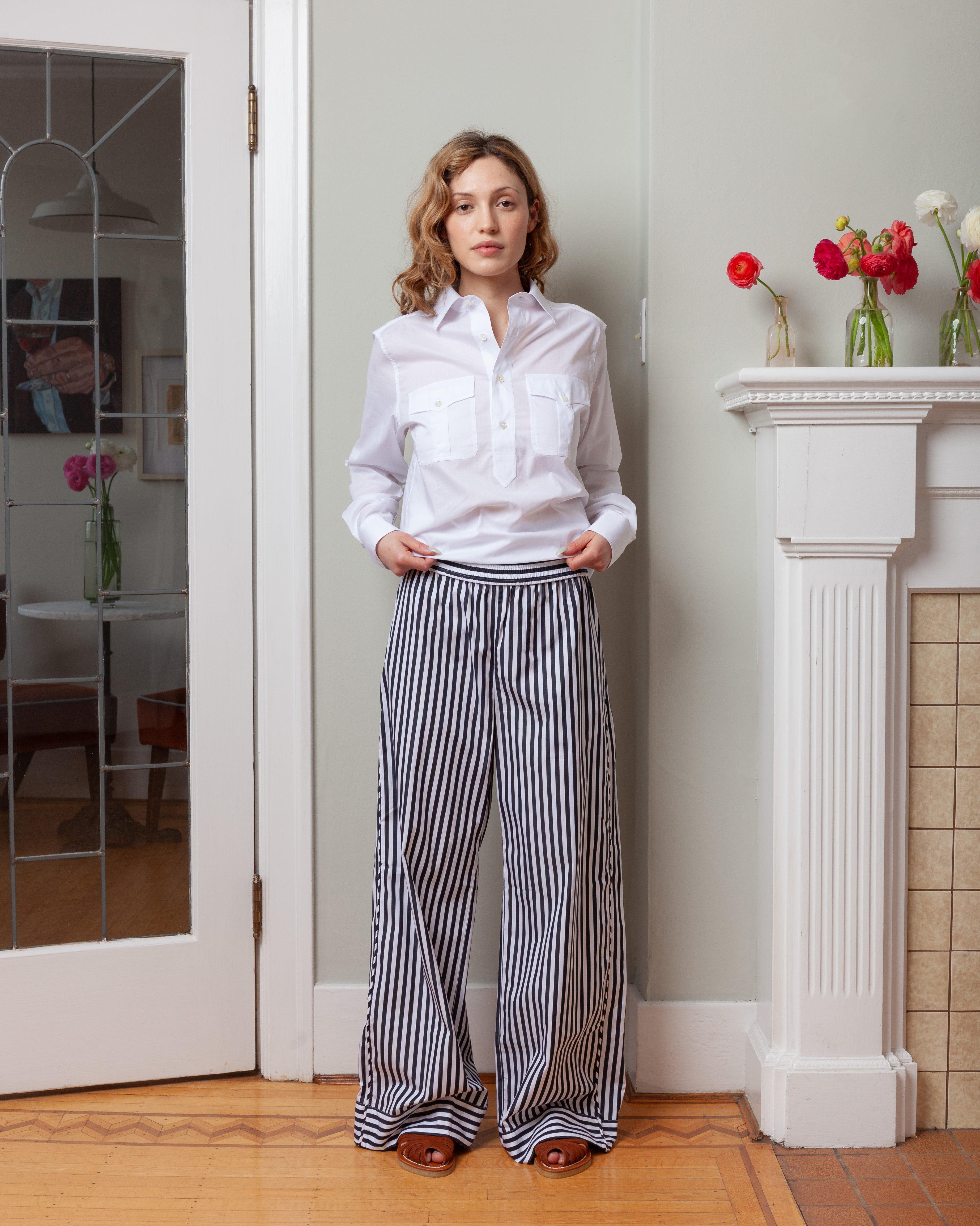 Embroidered Pyjama Pant - Black/White Stripe