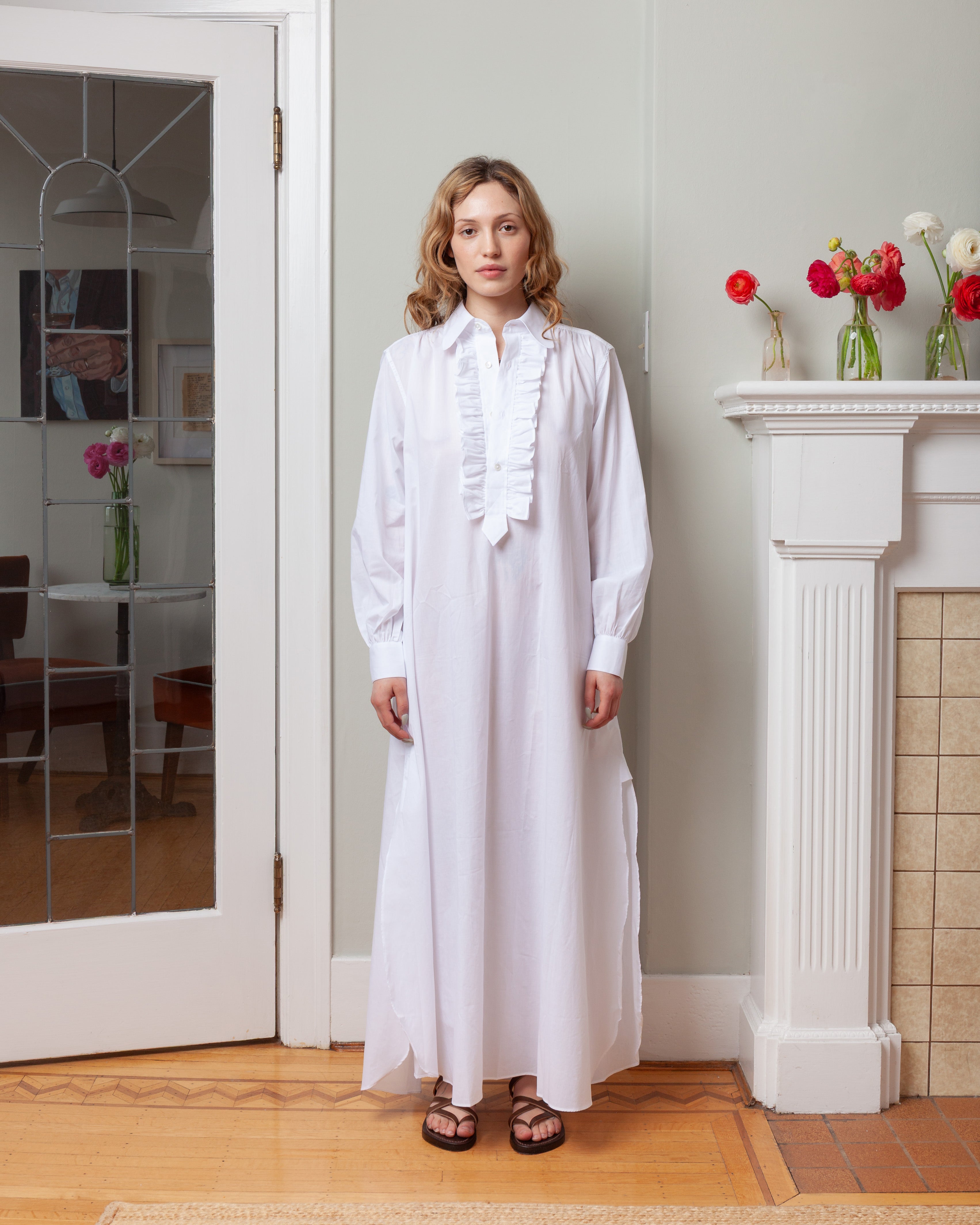 Long Ruffle Dress - White