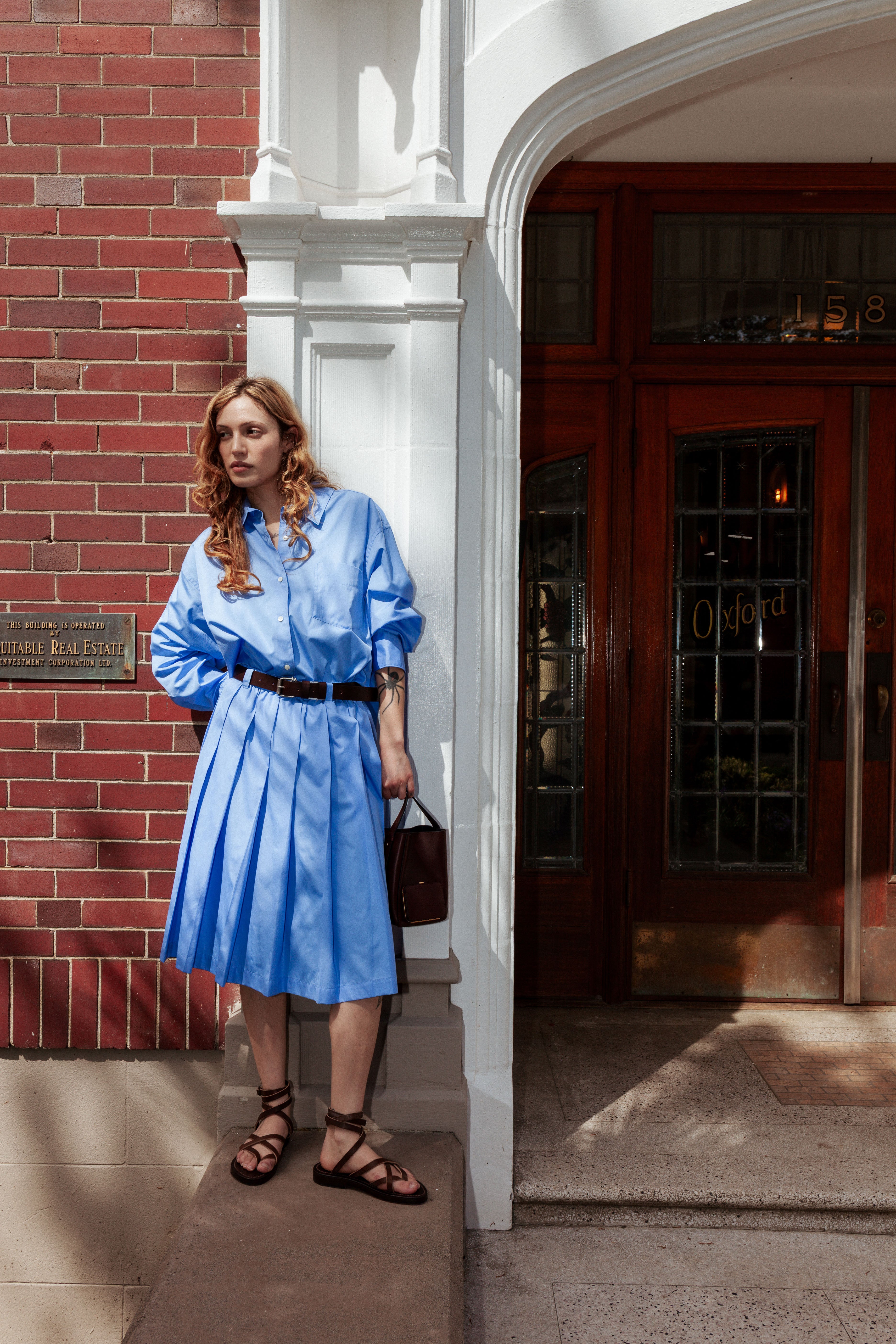 Aspesi-Pleated Cotton Poplin Skirt - Sky Blue-Skirts-Boboli-Vancouver-Canada