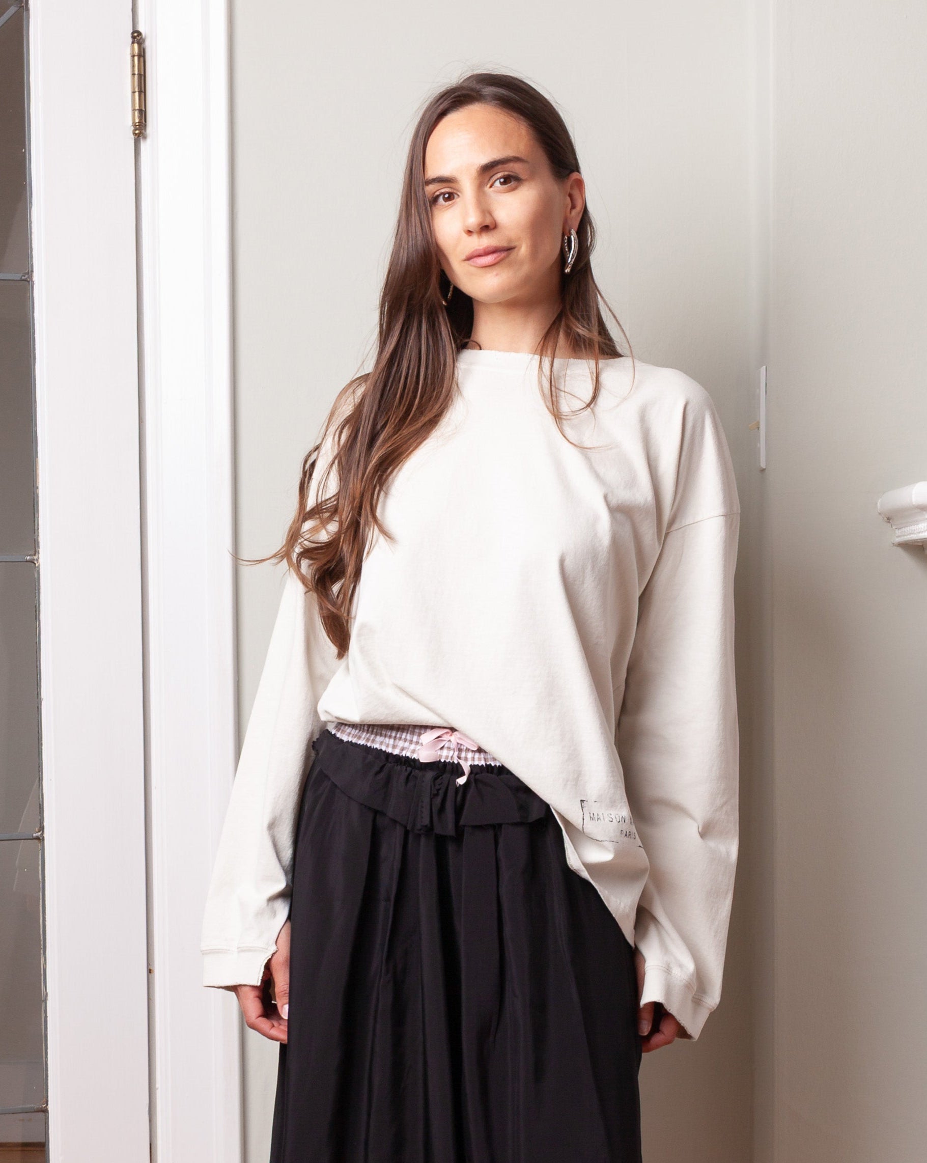 Maison Margiela-L.S. Stamp Logo Top - Cream-Tops-Boboli-Vancouver-Canada