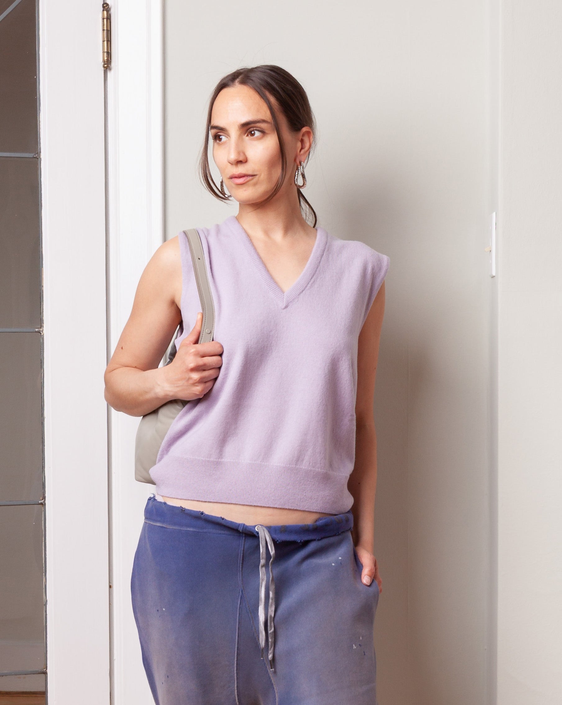 Maison Margiela-Wool V-Neck Gilet - Lilac-Tops-Boboli-Vancouver-Canada