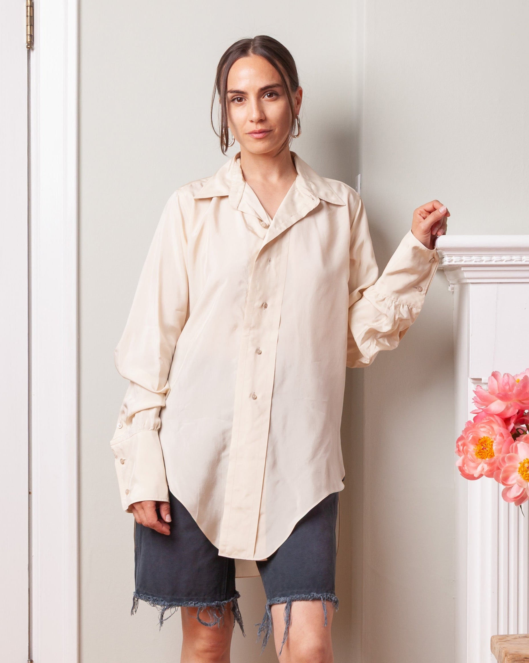 Maison Margiela-Dropped Hem Shirt - Nude-Shirts-Boboli-Vancouver-Canada