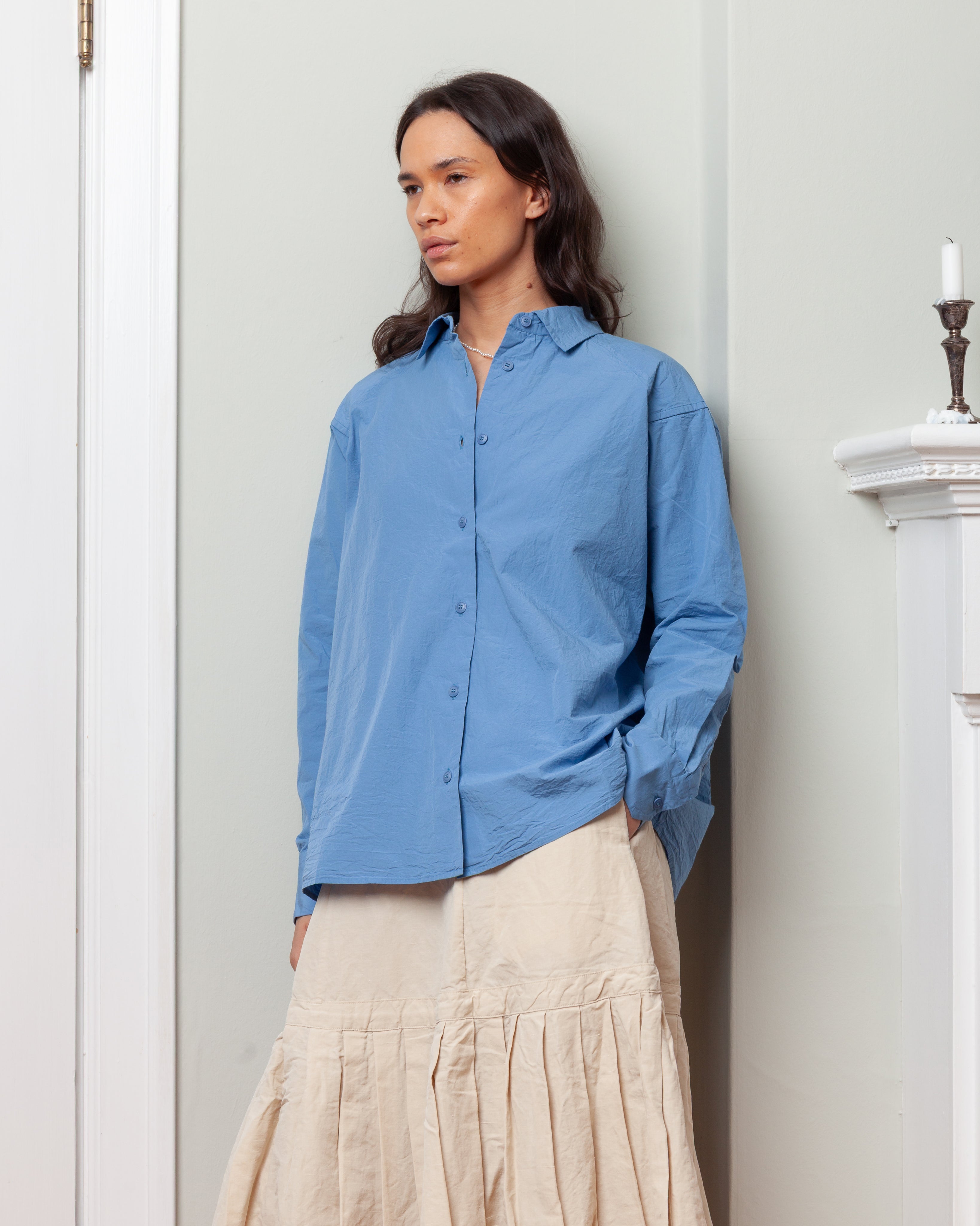 Casey Casey-Drays Travail Shirt - Chalk Poplin - Light Blue-Shirts-Boboli-Vancouver-Canada