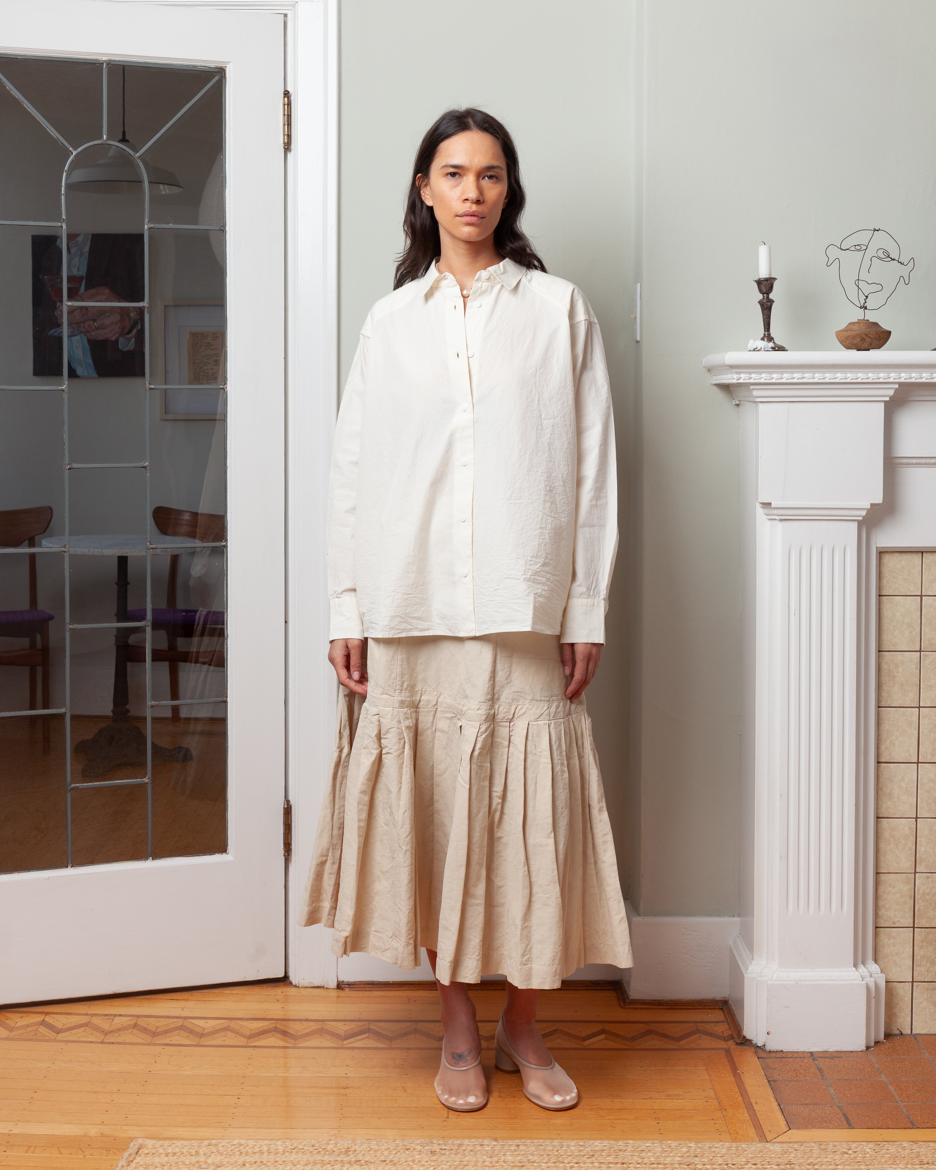 Casey Casey-Drays Travail Shirt - Chalk Poplin - Off White-Shirts-Boboli-Vancouver-Canada