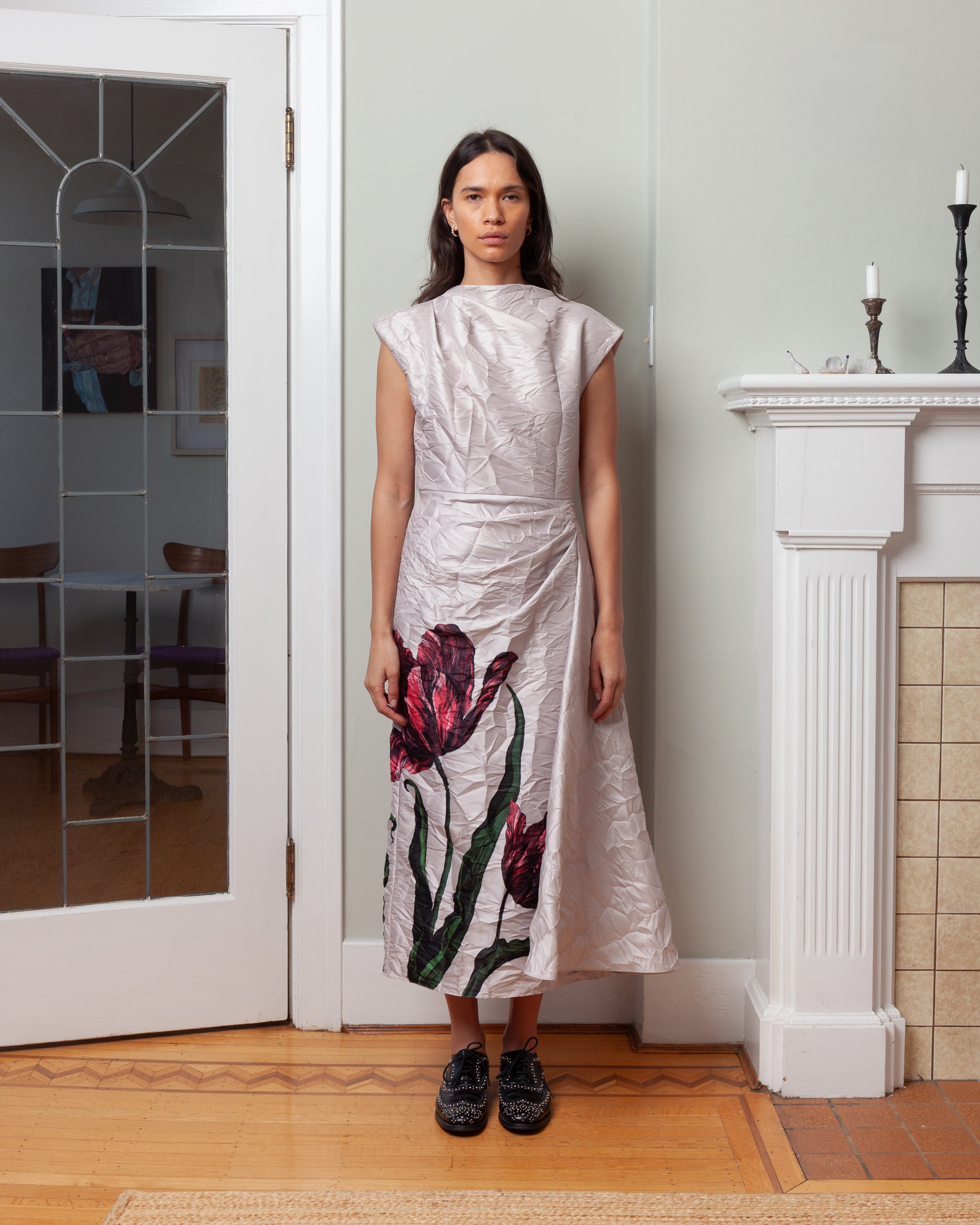 Erdem-Short Sleeve Draped Dress - Cameo Pink-Dresses-Boboli-Vancouver-Canada