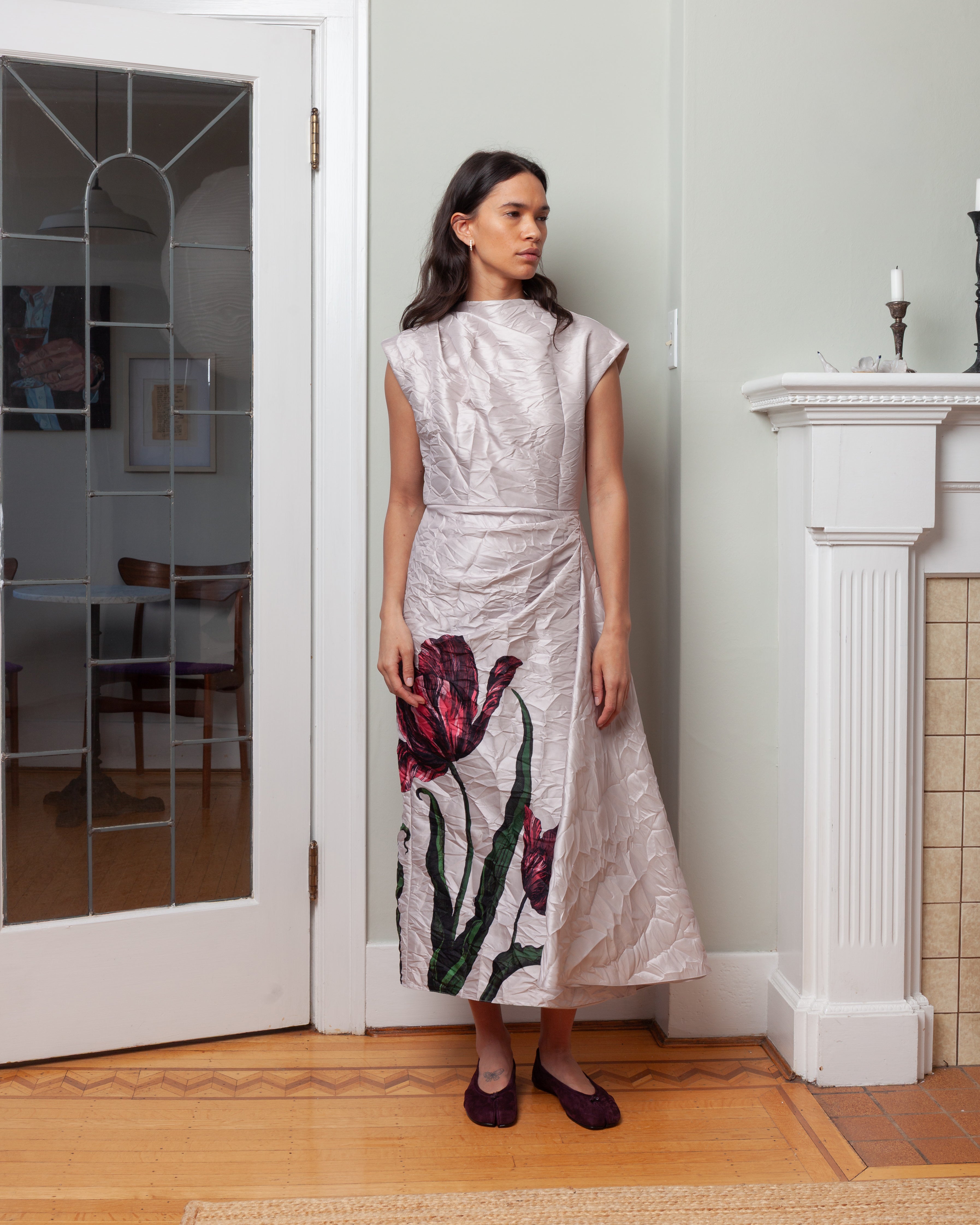 Erdem-Short Sleeve Draped Dress - Cameo Pink-Dresses-Boboli-Vancouver-Canada