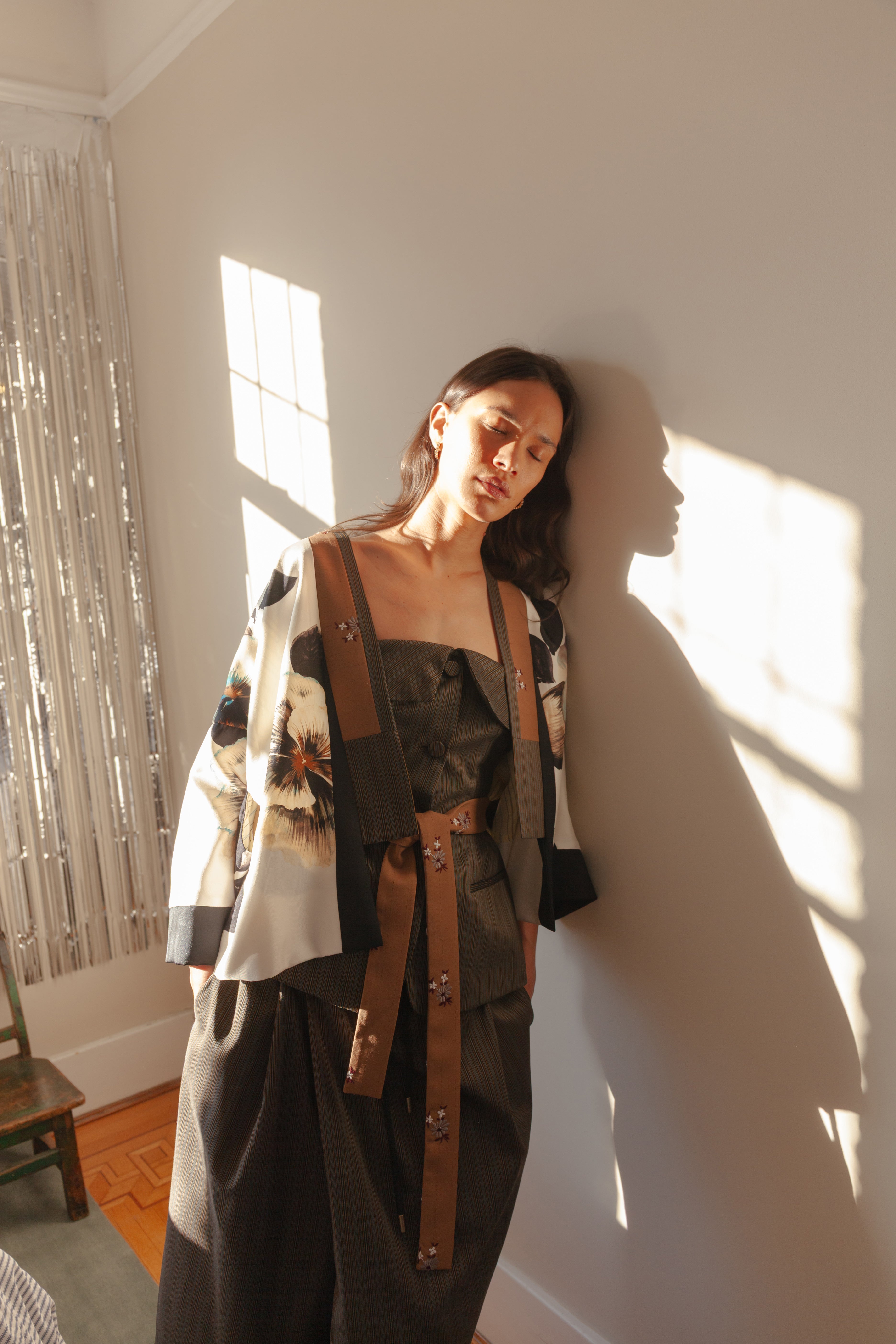 Pinstripe Jacquard Cotton Bustier - Black/Brown