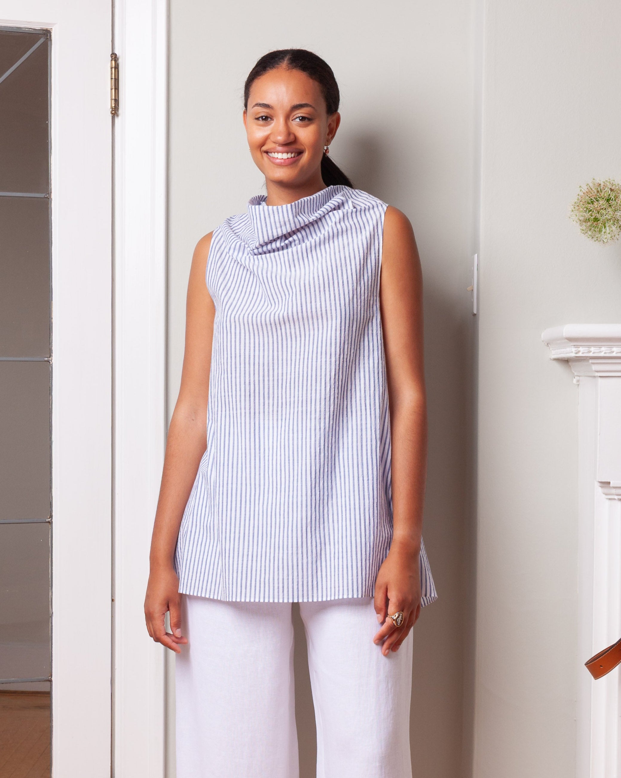 Knotted Square Top Cotton Crepon - Marine