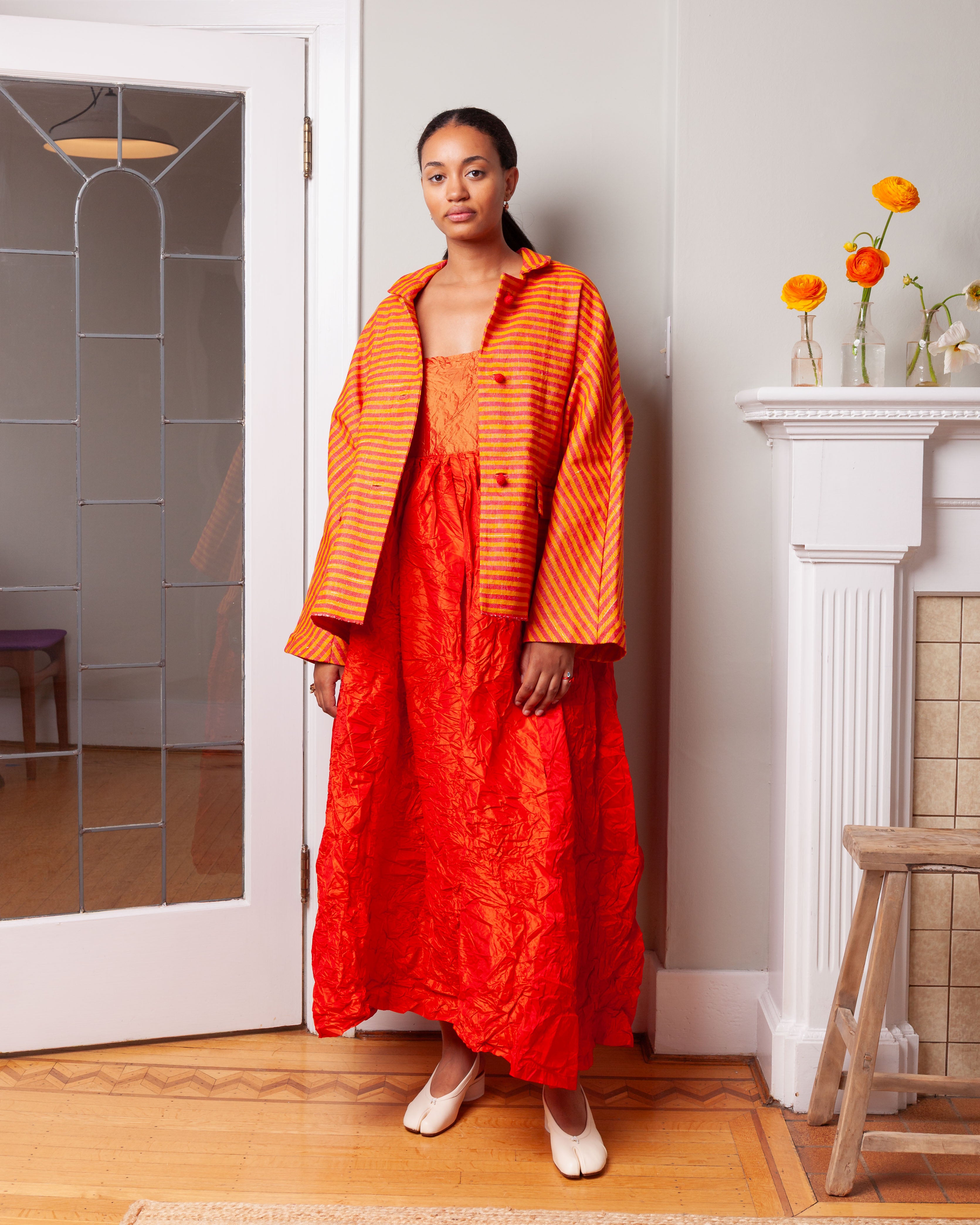 Long Sleeve Poppy Jacket - Red/Yellow Stripes