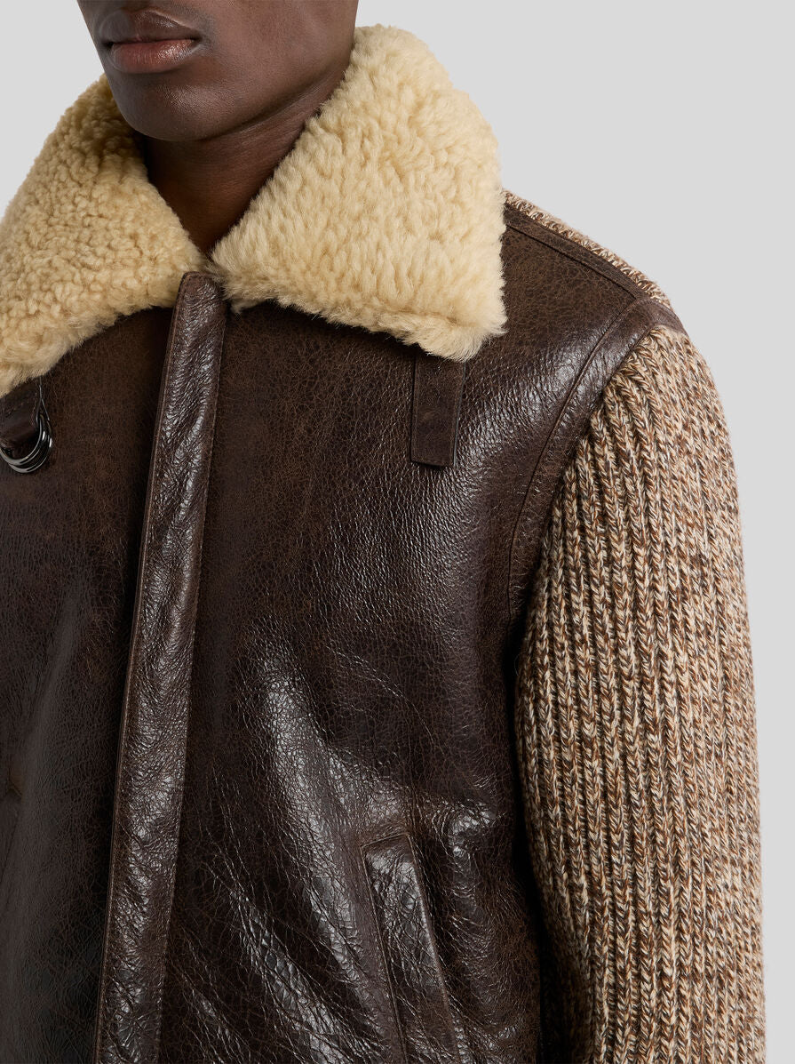 Etro-Crop Leather Shearling Jacket - Brown-Jackets-Boboli-Vancouver-Canada