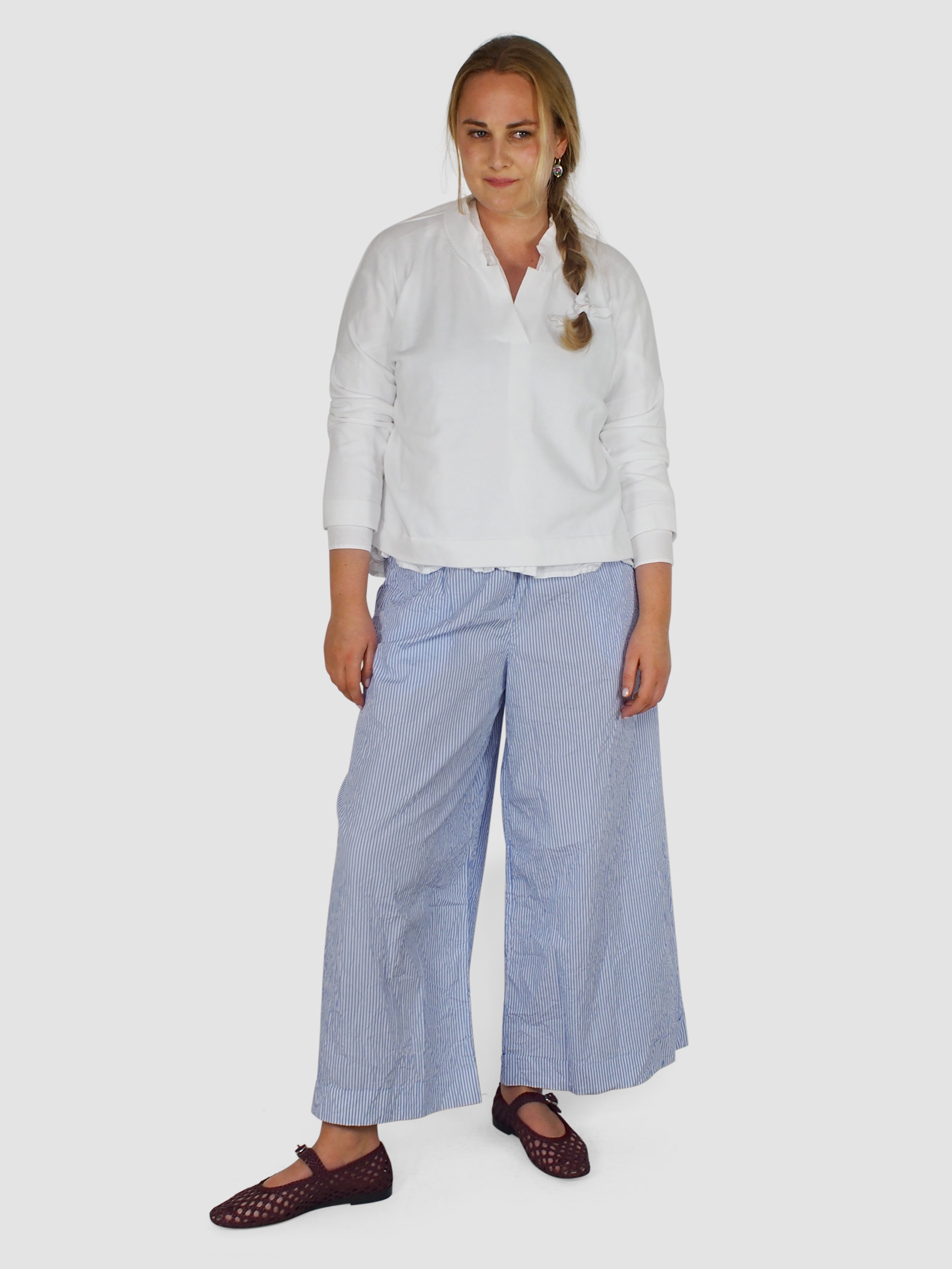 Daniela Gregis-Washed Pajama Trousers - White/Light Blue-Pants-One Size-Boboli-Vancouver-Canada