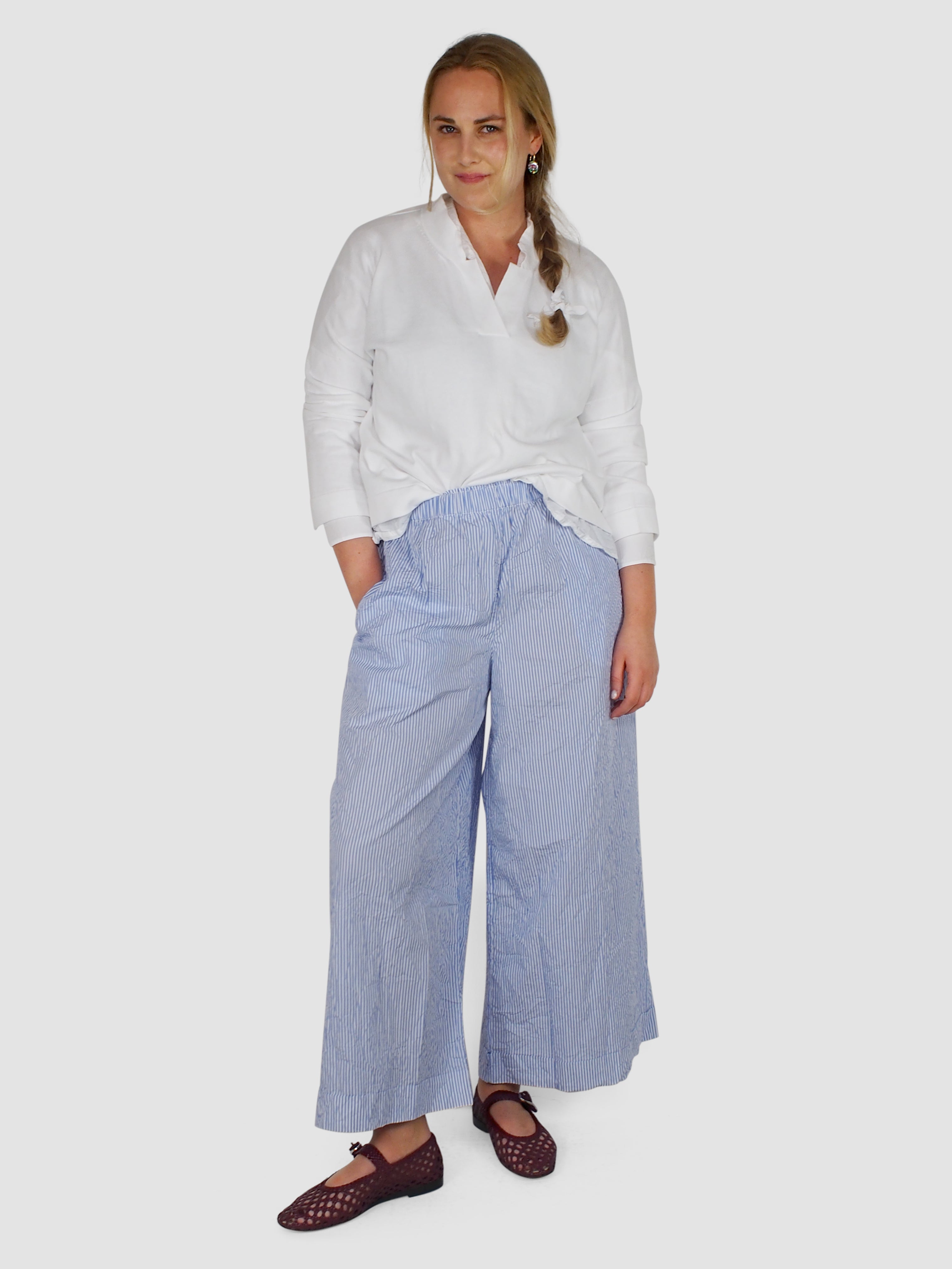 Daniela Gregis-Washed Pajama Trousers - White/Light Blue-Pants-One Size-Boboli-Vancouver-Canada