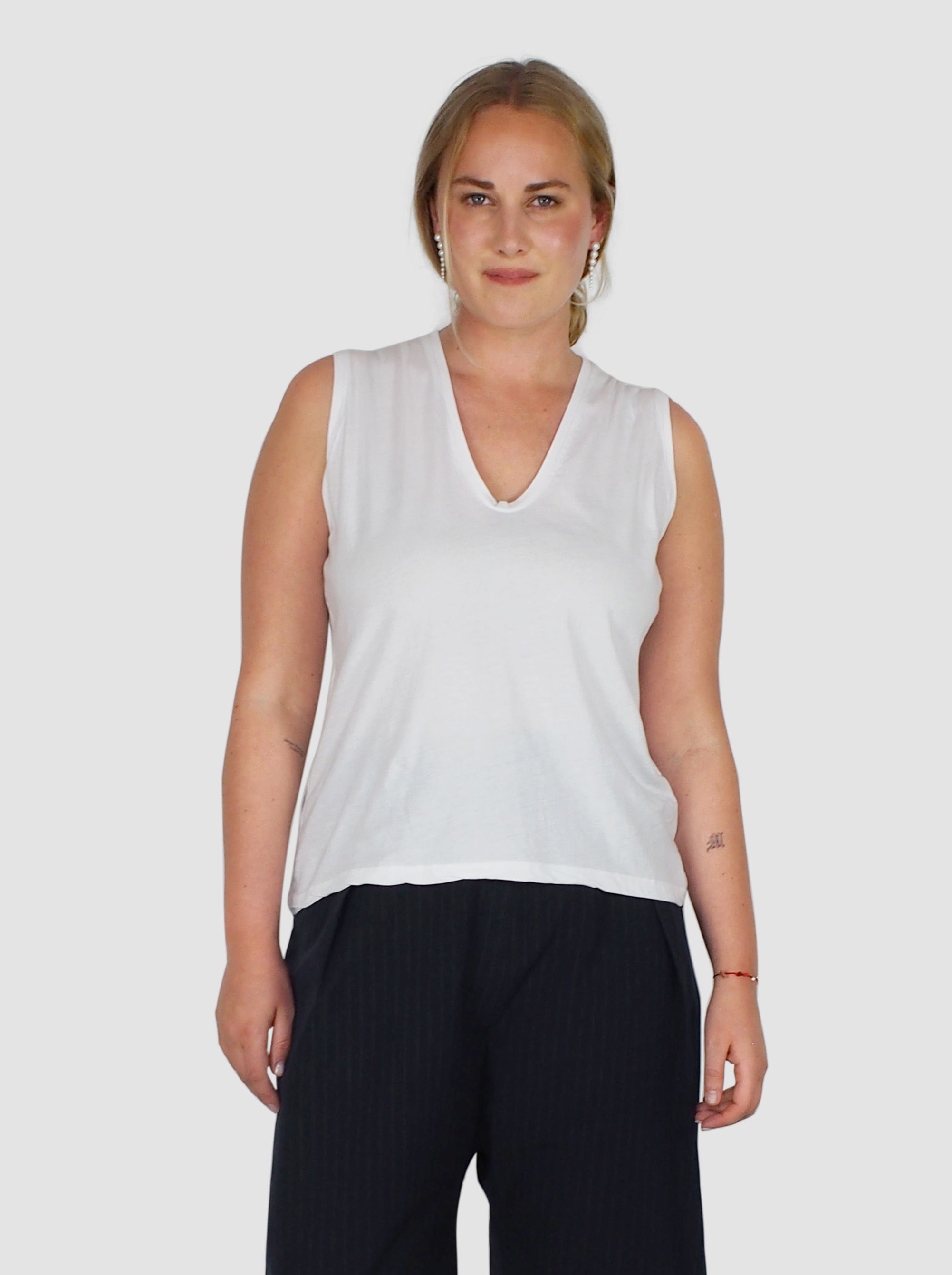 Deep V Sleeveless T-Shirt - White