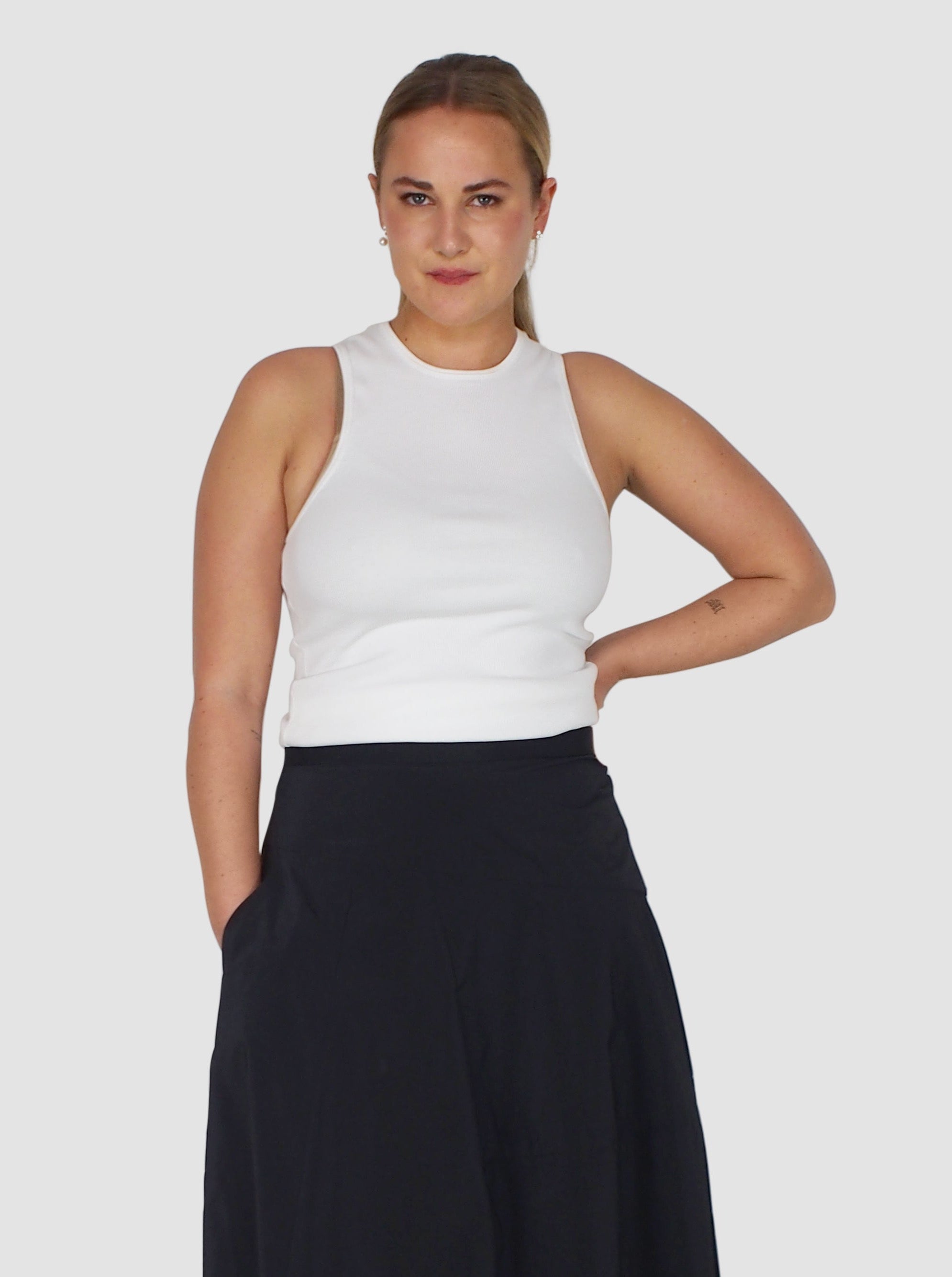 Tibi-Ribbed Tank - White-Tops-Boboli-Vancouver-Canada