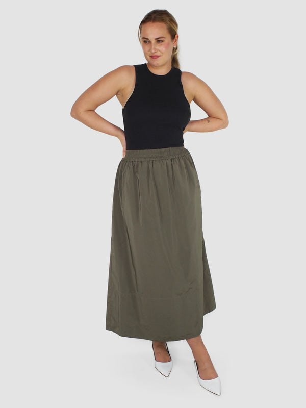 Deep Taupe Asymmetric Midi Skirt