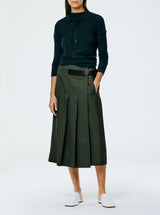 Tibi-Grain De Poudre Wide Pleat Wrap Skirt - Grey Pine-Skirts-US 02-Boboli-Vancouver-Canada