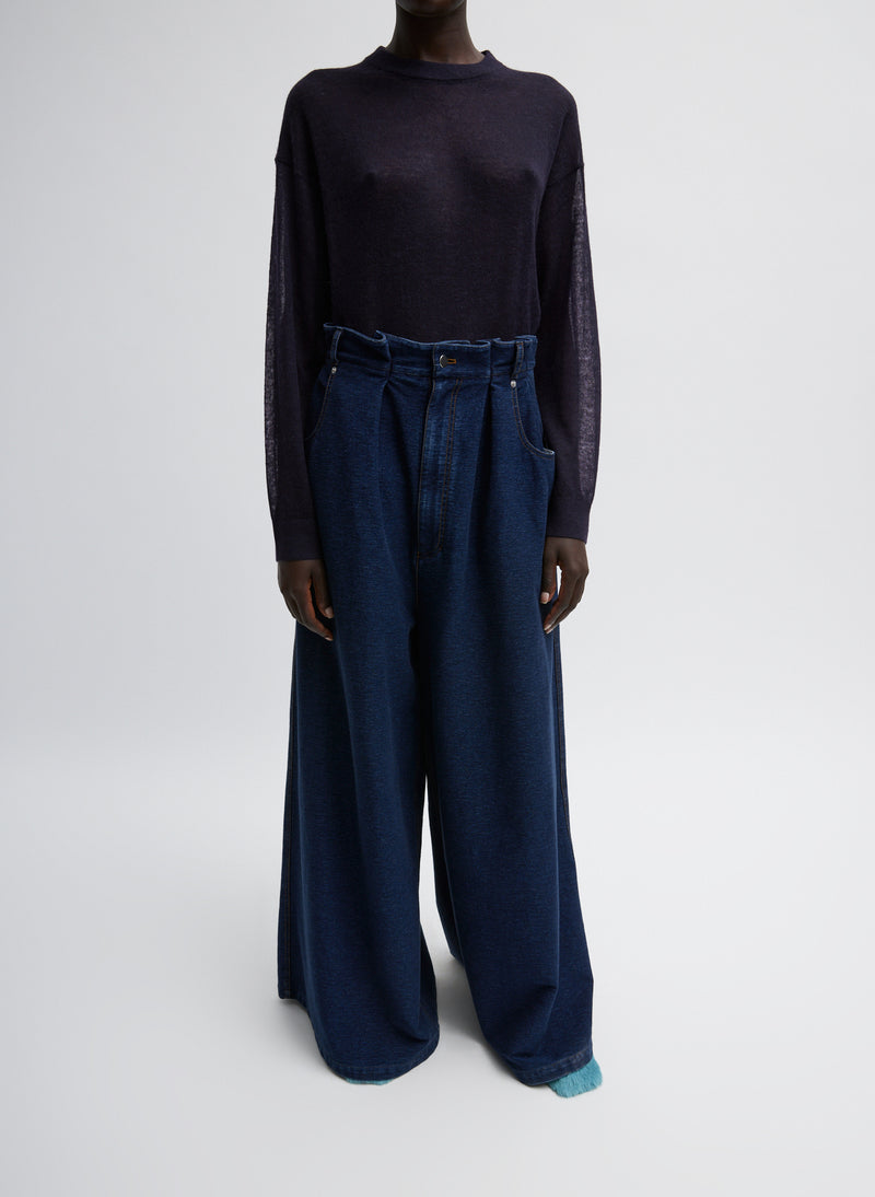 Tibi-Indigo Barre Walker Wide Leg Jean - Indigo-Pants-Boboli-Vancouver-Canada