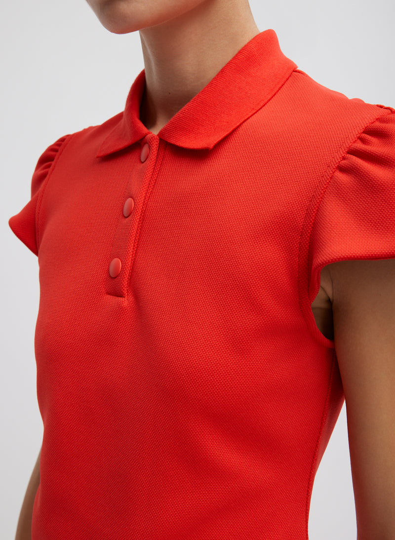 Tibi-Luxe Pique Shrunked Polo Shirt - Red-Shirts-Boboli-Vancouver-Canada